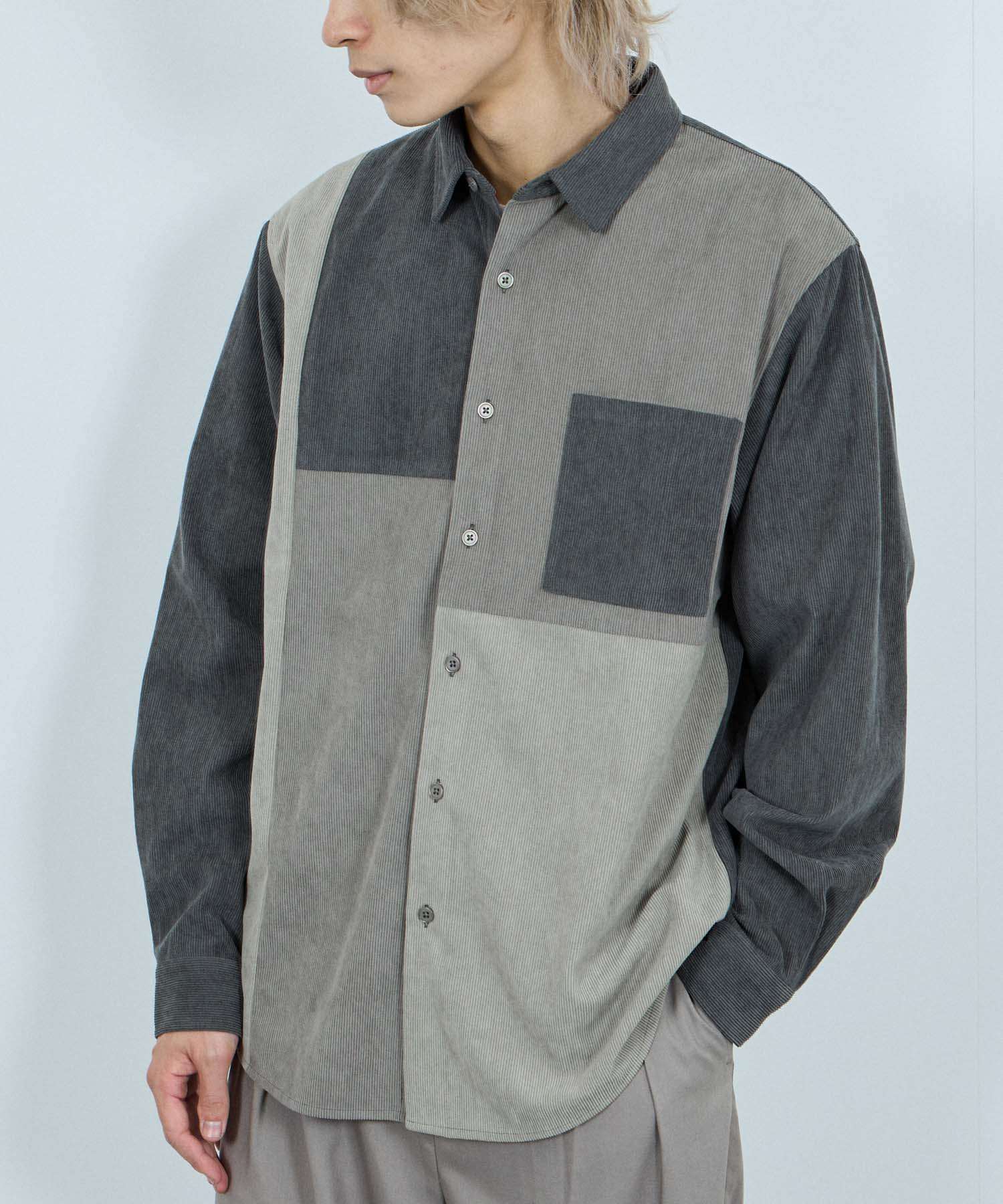 マックハウス Mac-House コーデュロイ切替レギュラーカラーシャツ (アイボリー) アイボリー