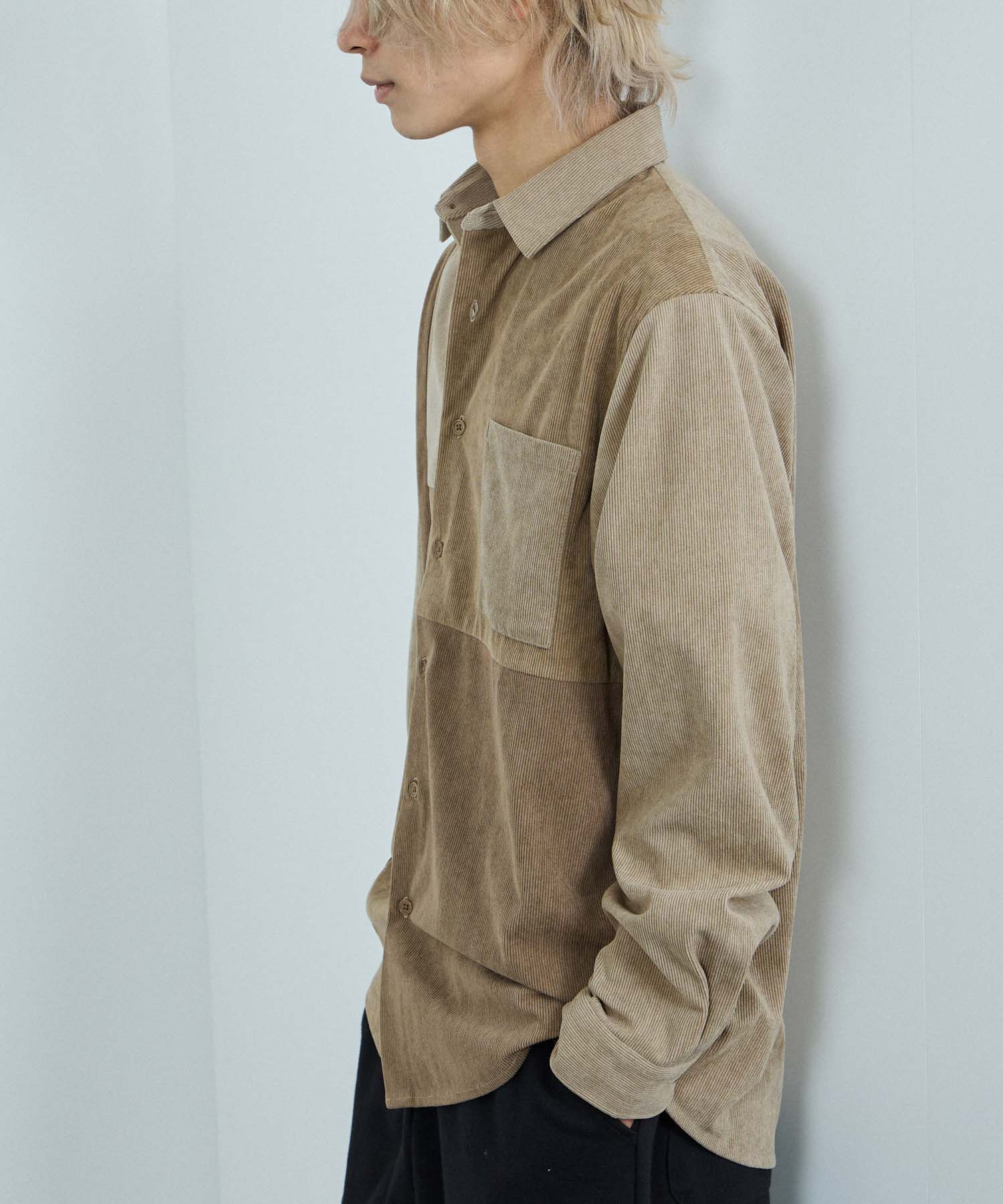 マックハウス Mac-House コーデュロイ切替レギュラーカラーシャツ (アイボリー) アイボリー