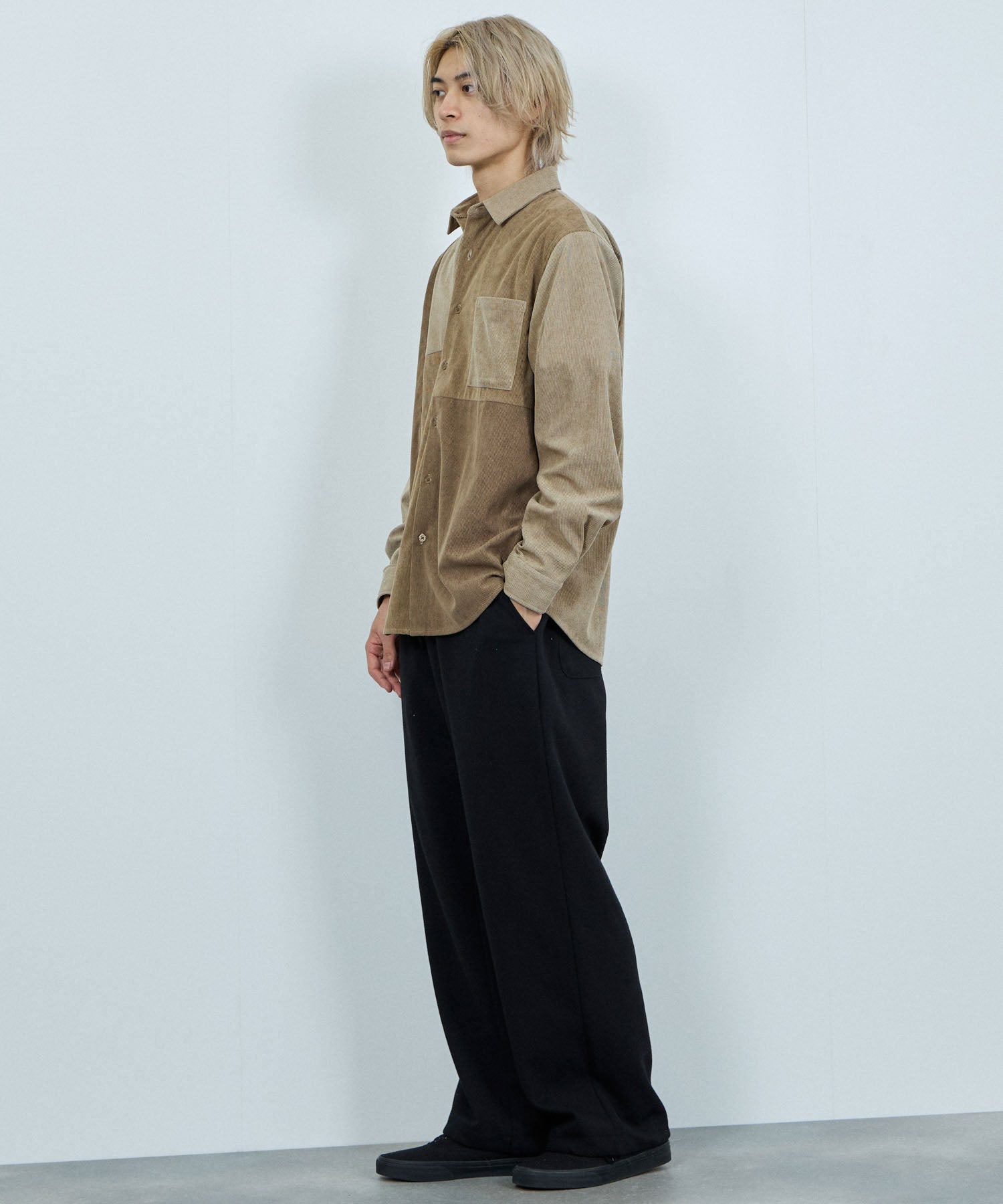 マックハウス Mac-House コーデュロイ切替レギュラーカラーシャツ (アイボリー) アイボリー