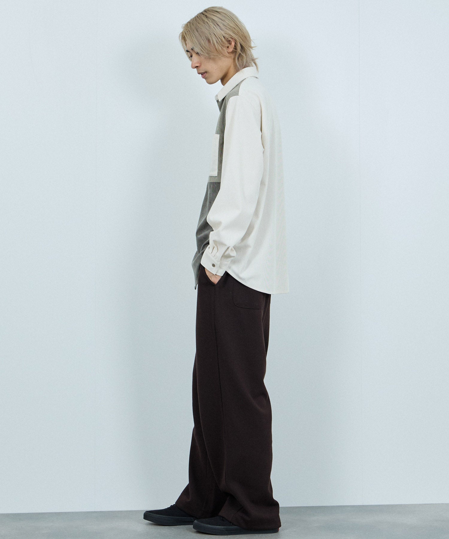 マックハウス Mac-House コーデュロイ切替レギュラーカラーシャツ (アイボリー) アイボリー