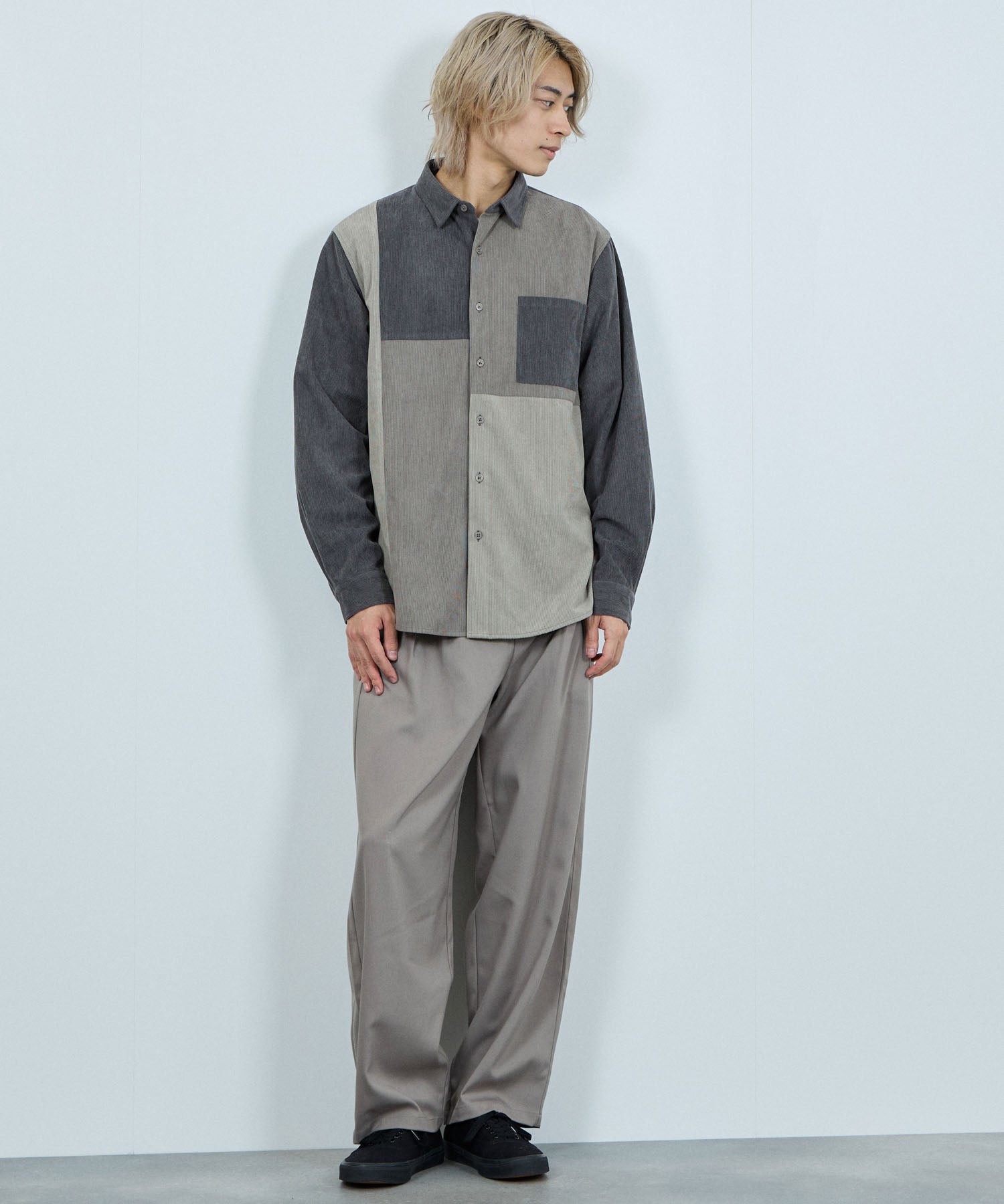 マックハウス Mac-House コーデュロイ切替レギュラーカラーシャツ (アイボリー) アイボリー