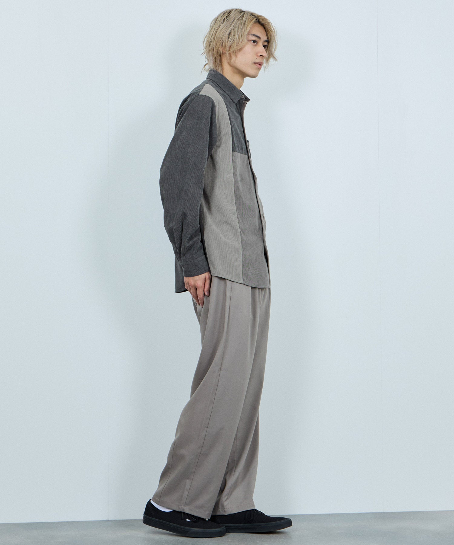 マックハウス Mac-House コーデュロイ切替レギュラーカラーシャツ (アイボリー) アイボリー