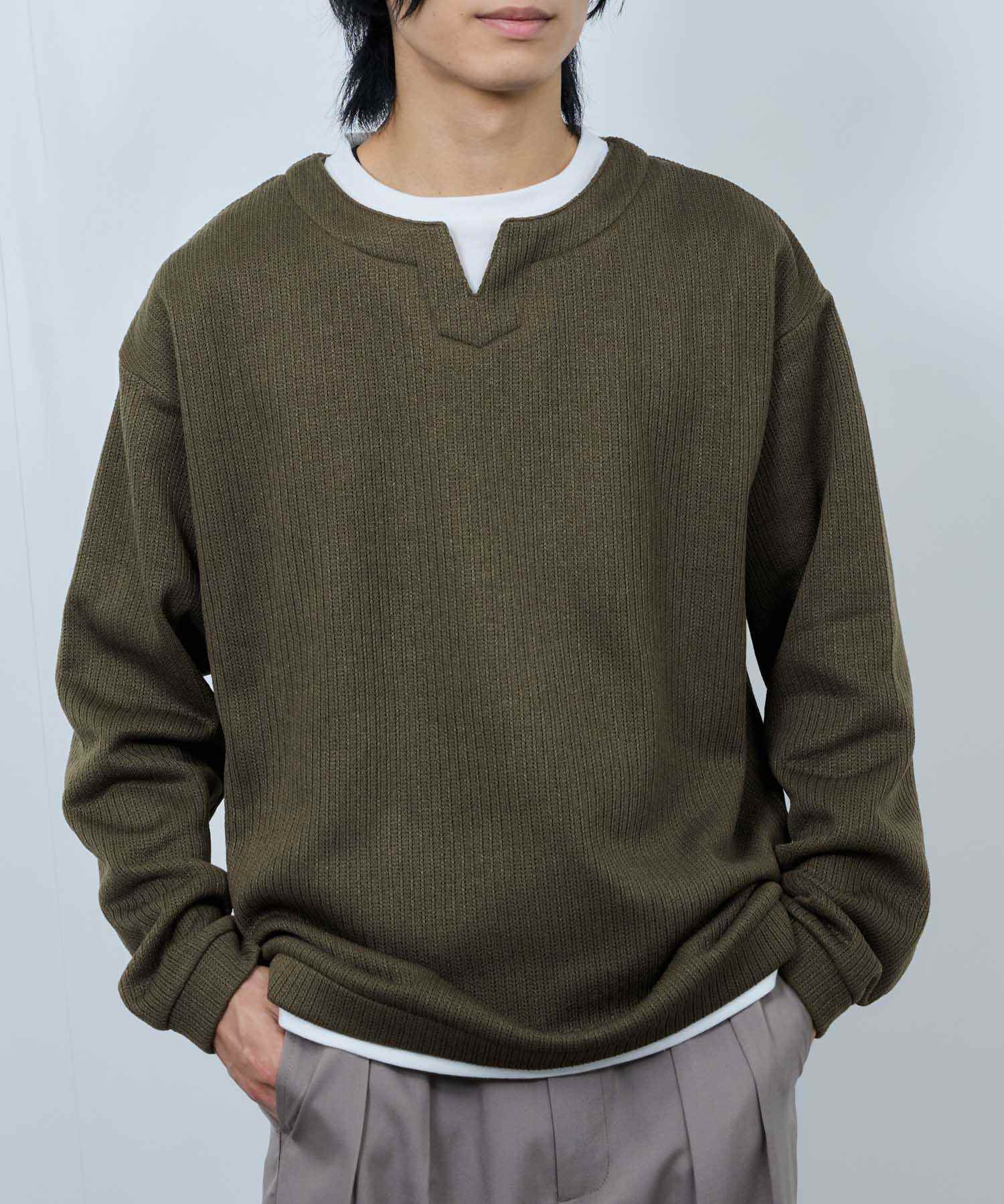 マックハウス Mac-House 針抜き裏起毛フェイクキーネックトレーナー (チャコールグレー) チャコールグレー