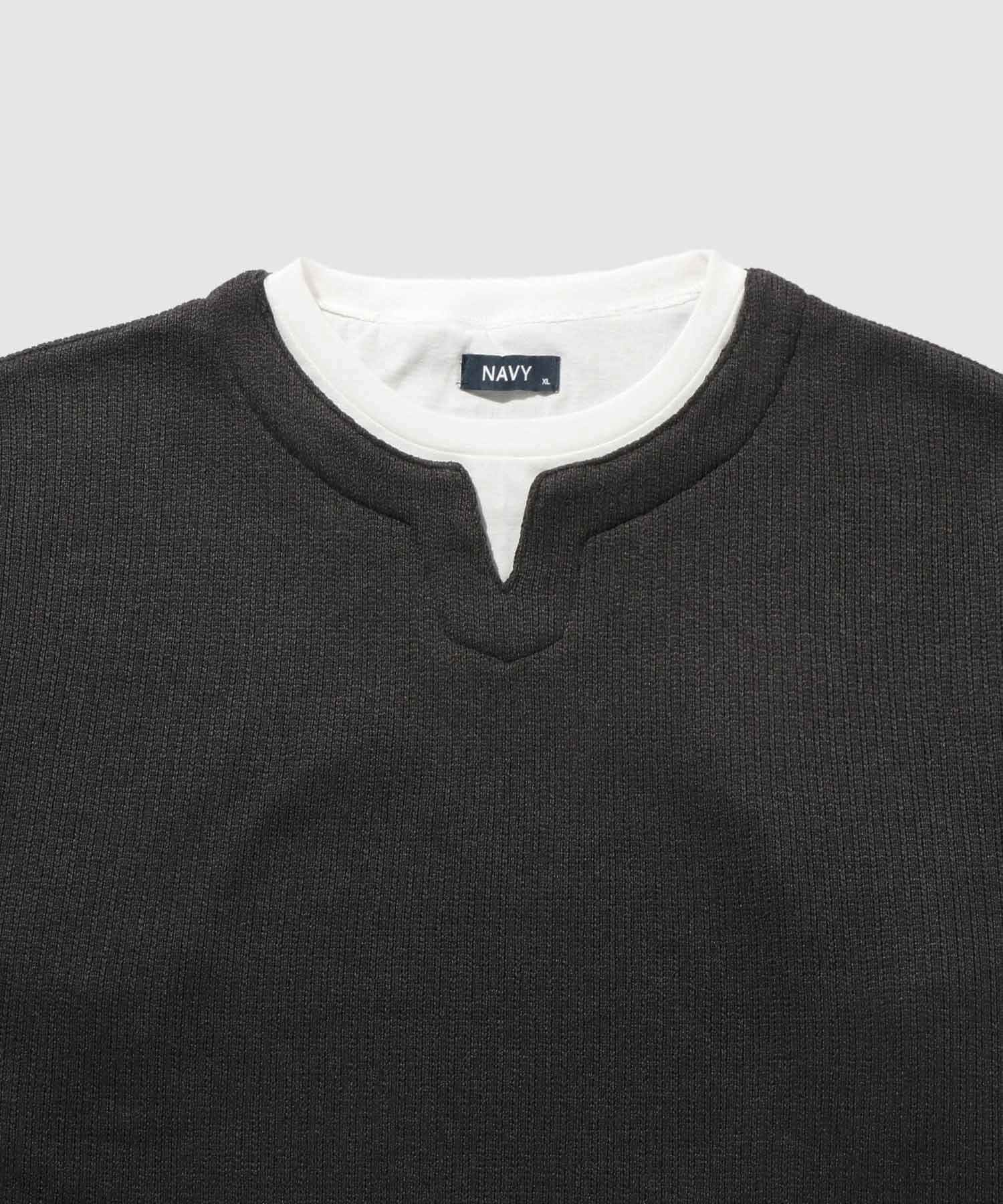 マックハウス Mac-House 針抜き裏起毛フェイクキーネックトレーナー (チャコールグレー) チャコールグレー