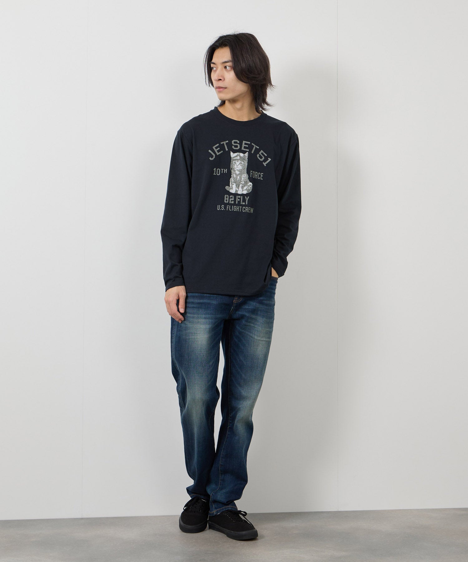 マックハウス Mac-House アニマルプリント長袖Tシャツ (ネイビー) ネイビー