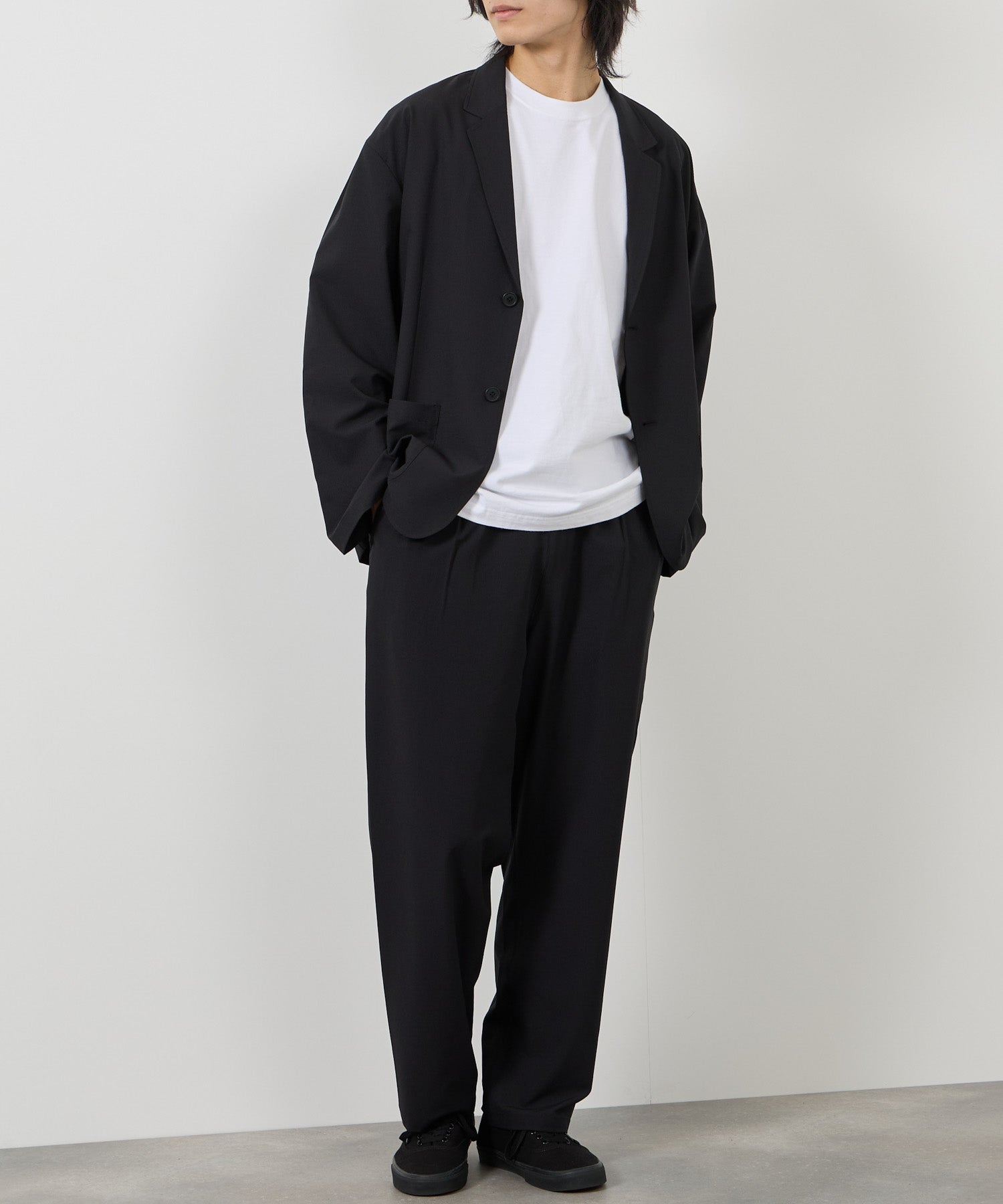 マックハウス Mac-House ポリリップストップ テーラードジャケット&イージーパンツ セットアップ (ブラック) ブラック