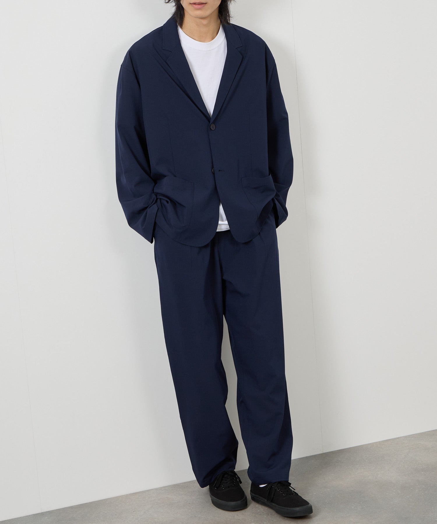 マックハウス Mac-House ポリリップストップ テーラードジャケット&イージーパンツ セットアップ (ネイビー) ネイビー