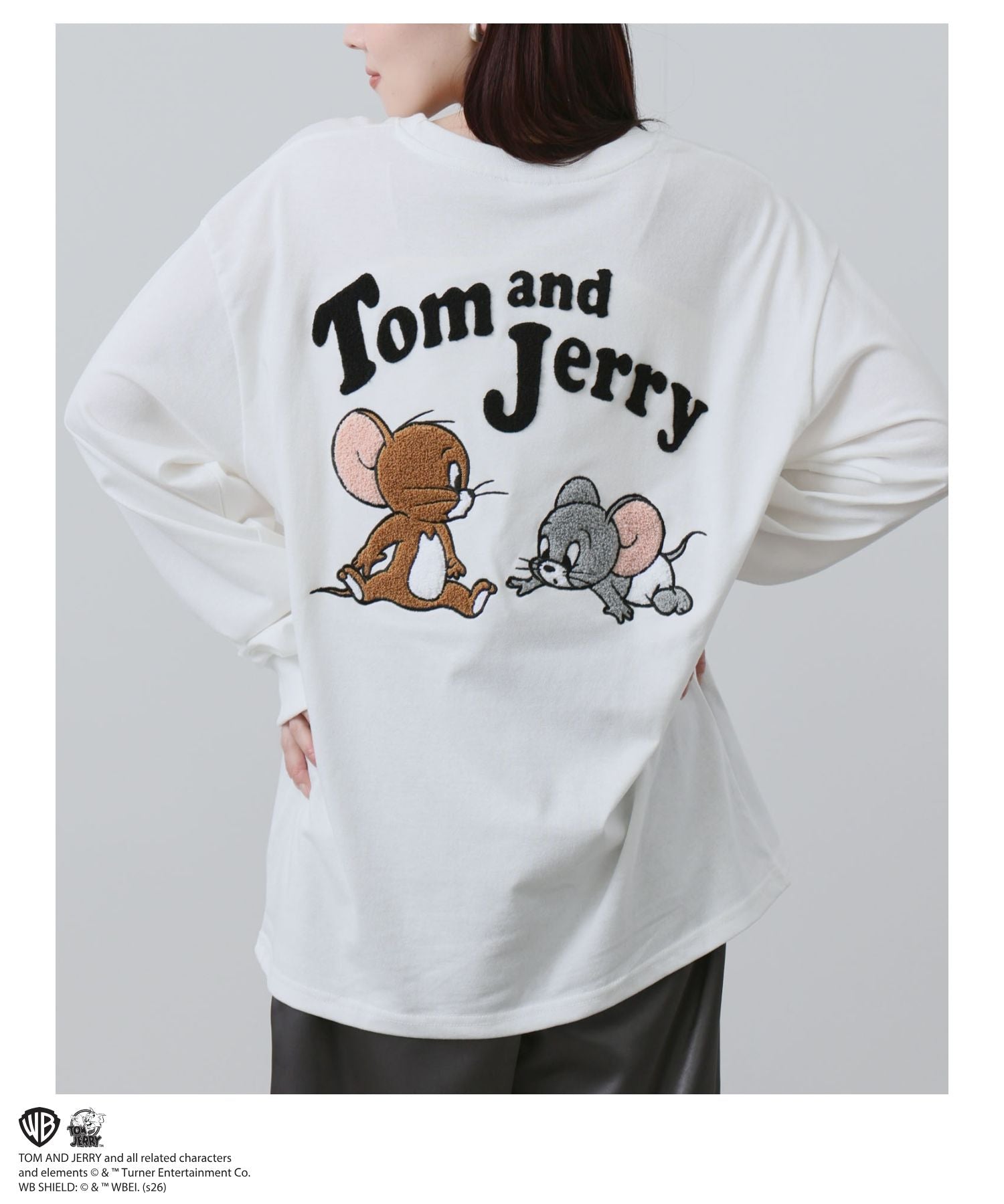 マックハウス Mac-House Tom and Jerry 刺繍長袖Tシャツ (スミクロ) スミクロ