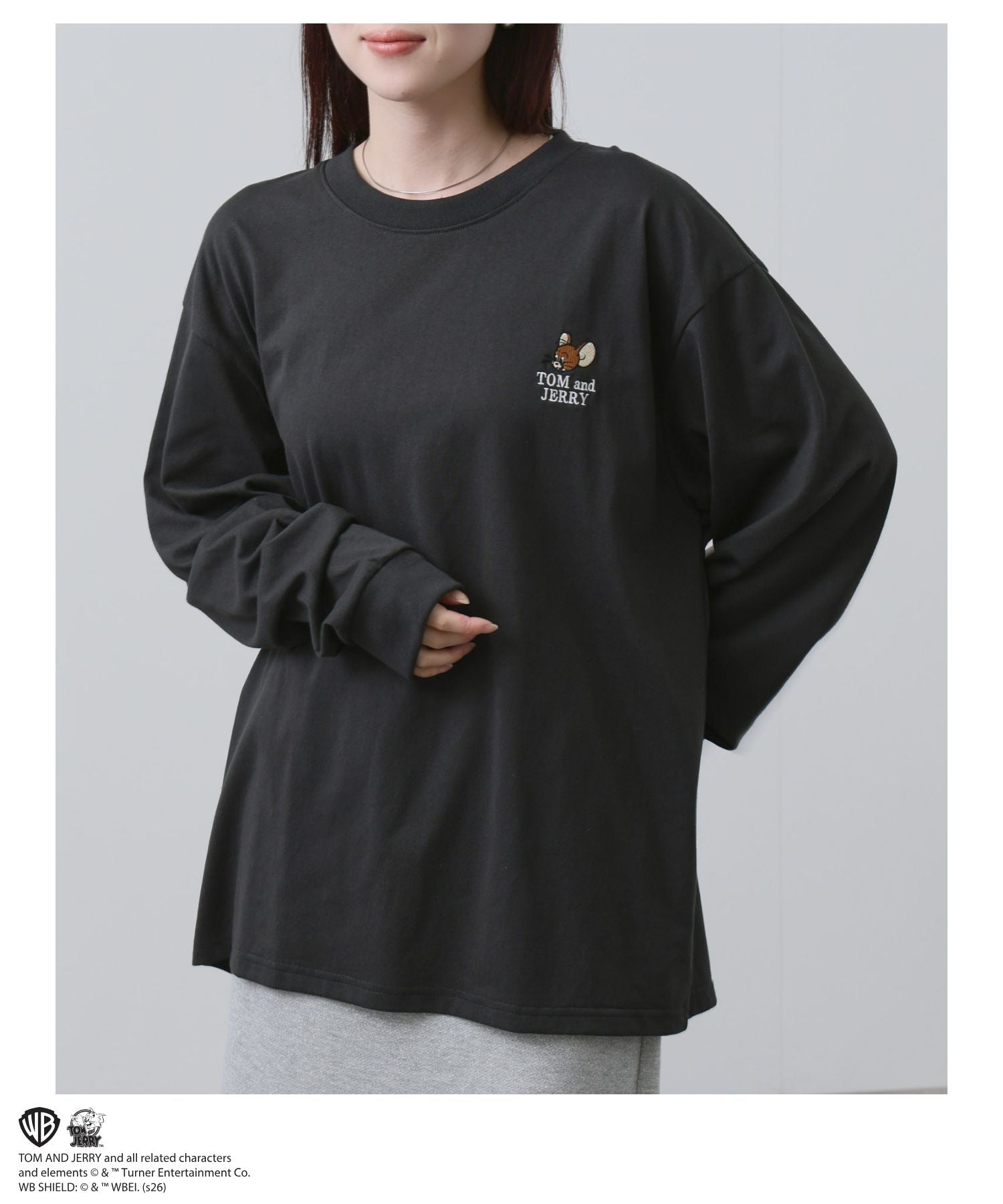 マックハウス Mac-House Tom and Jerry 刺繍長袖Tシャツ (スミクロ) スミクロ