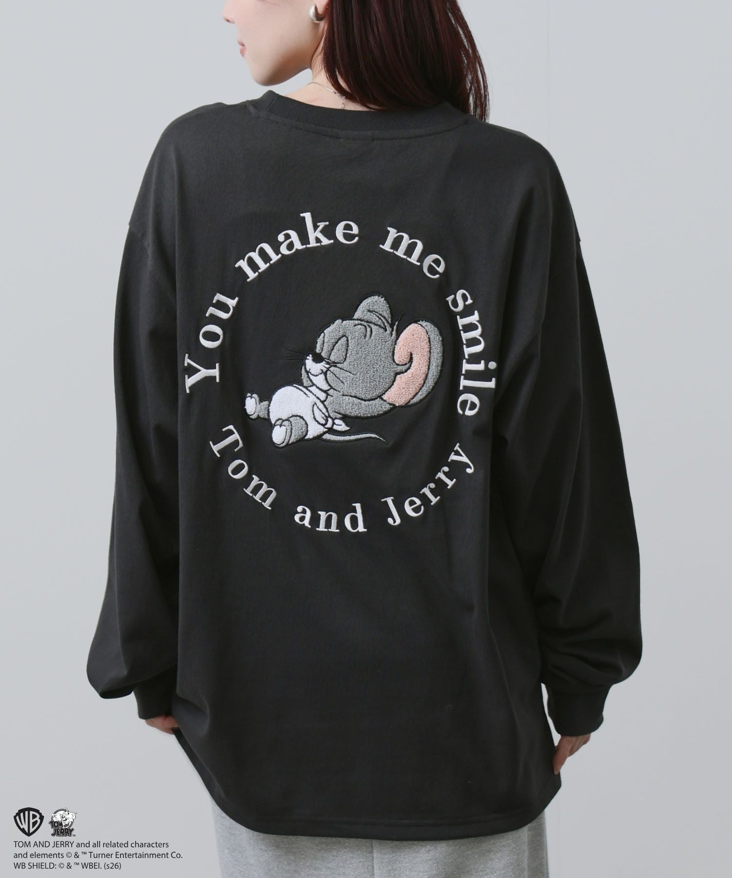 マックハウス Mac-House Tom and Jerry 刺繍長袖Tシャツ (スミクロ) スミクロ