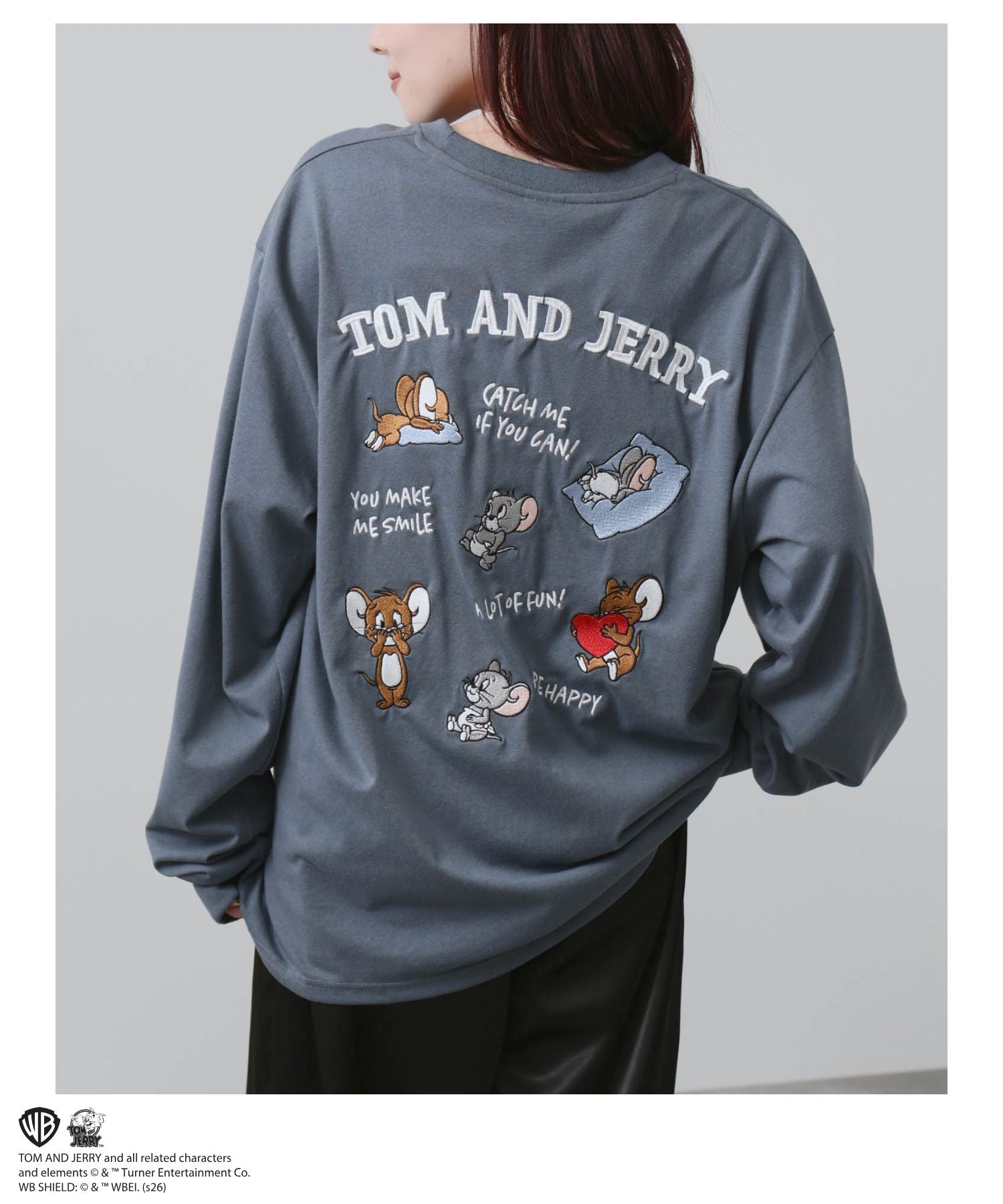 マックハウス Mac-House Tom and Jerry 刺繍長袖Tシャツ (スミクロ) スミクロ