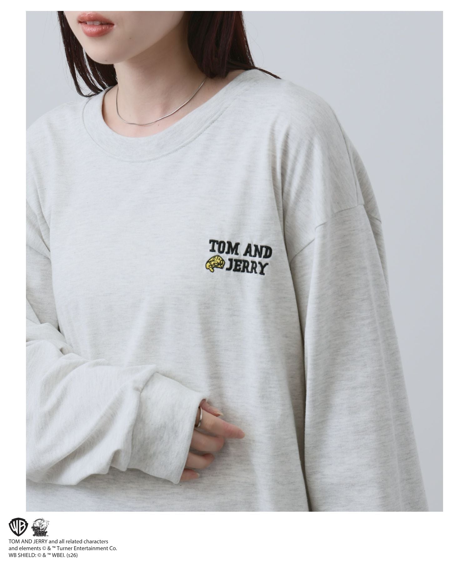 マックハウス Mac-House Tom and Jerry 刺繍長袖Tシャツ (スミクロ) スミクロ