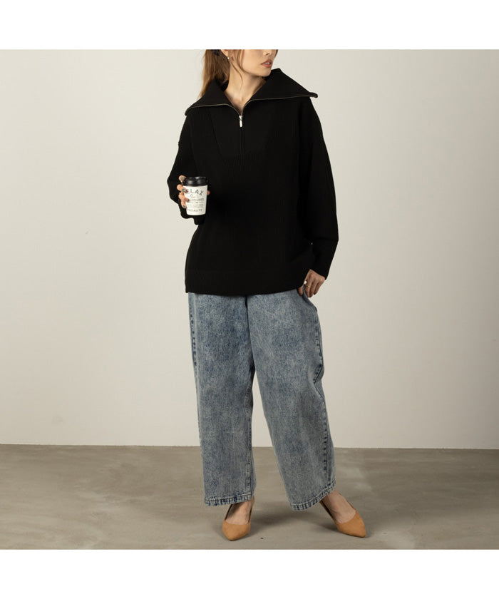 麥克豪斯 Mac-House 海軍藍 藏青色 水手領半拉鍊針織衫 374020MH