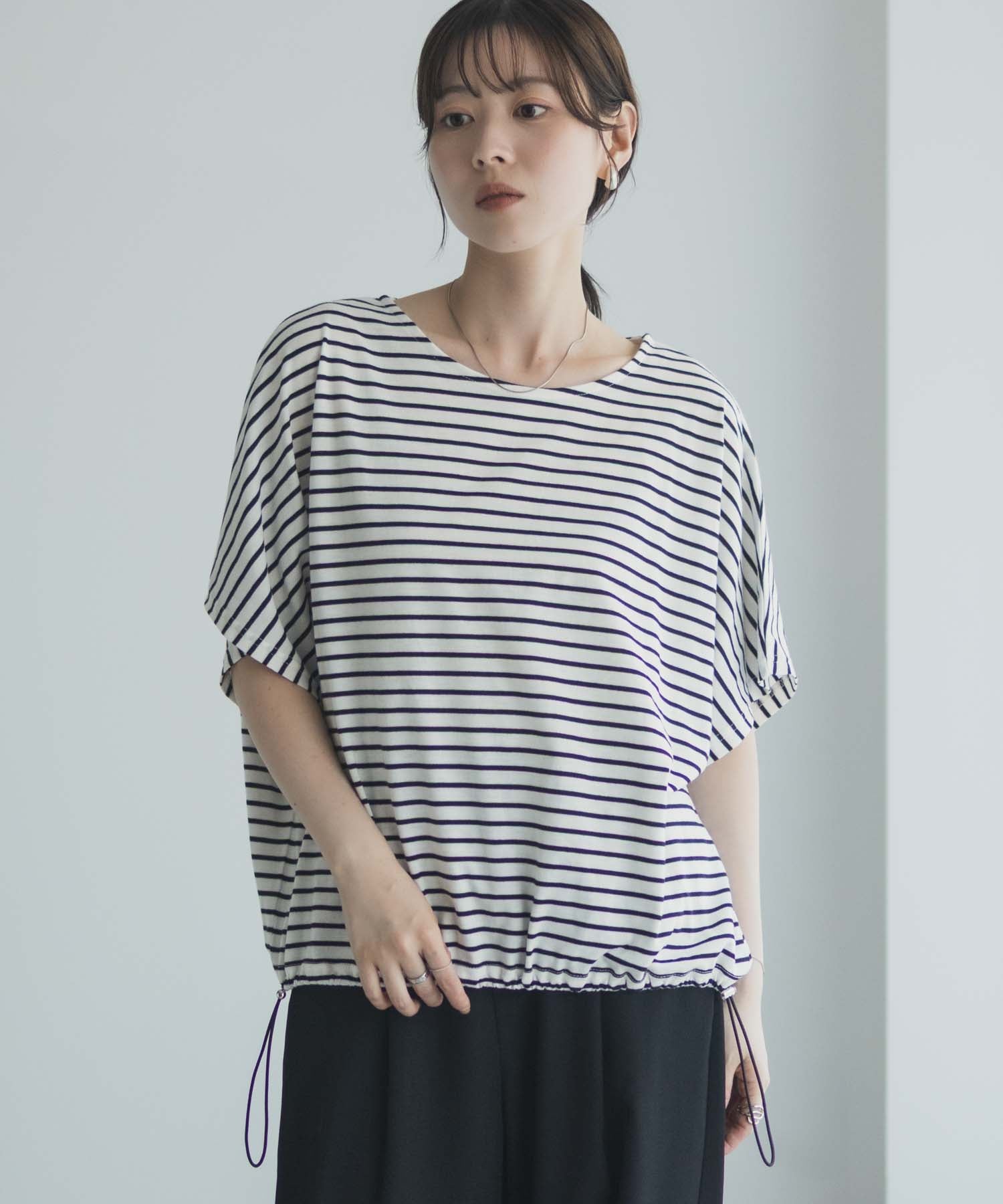 マックハウス Mac-House 裾ドロストボーダーカットソー (オフホワイト柄) オフホワイト柄