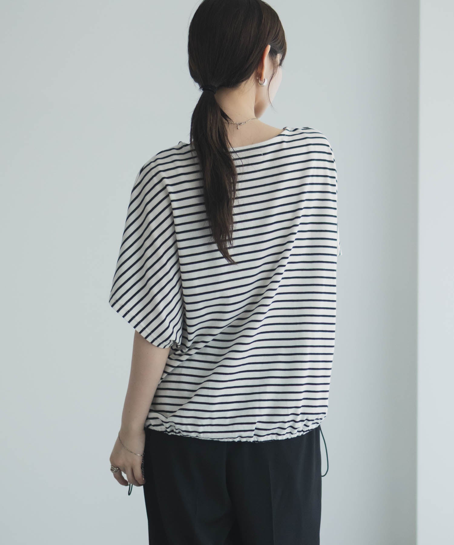 マックハウス Mac-House 裾ドロストボーダーカットソー (オフホワイト柄) オフホワイト柄