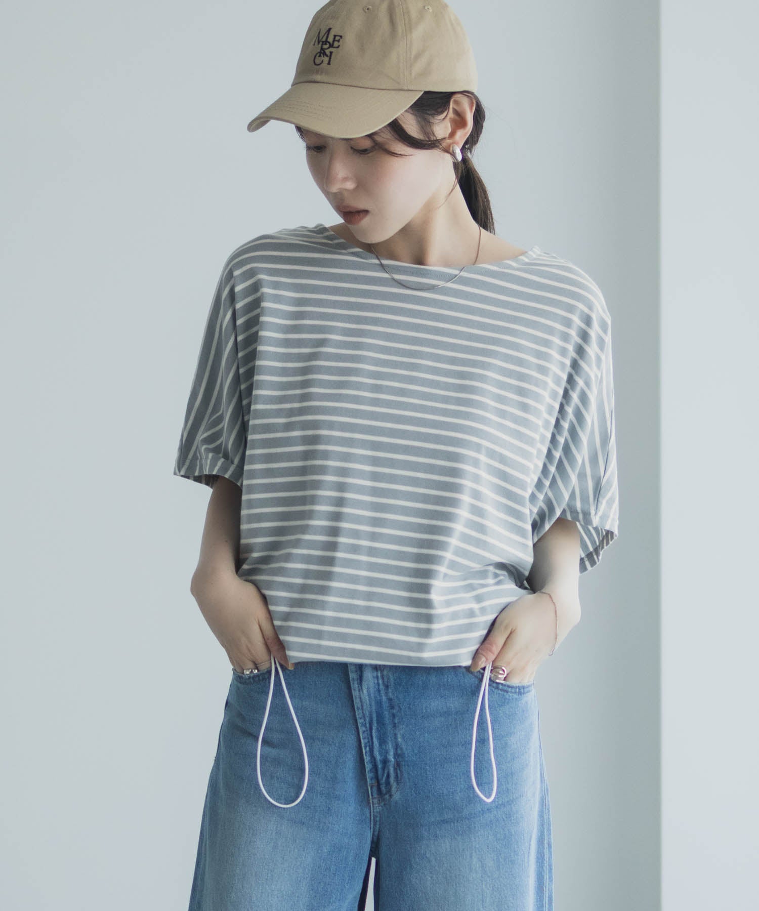 マックハウス Mac-House 裾ドロストボーダーカットソー (オフホワイト柄) オフホワイト柄