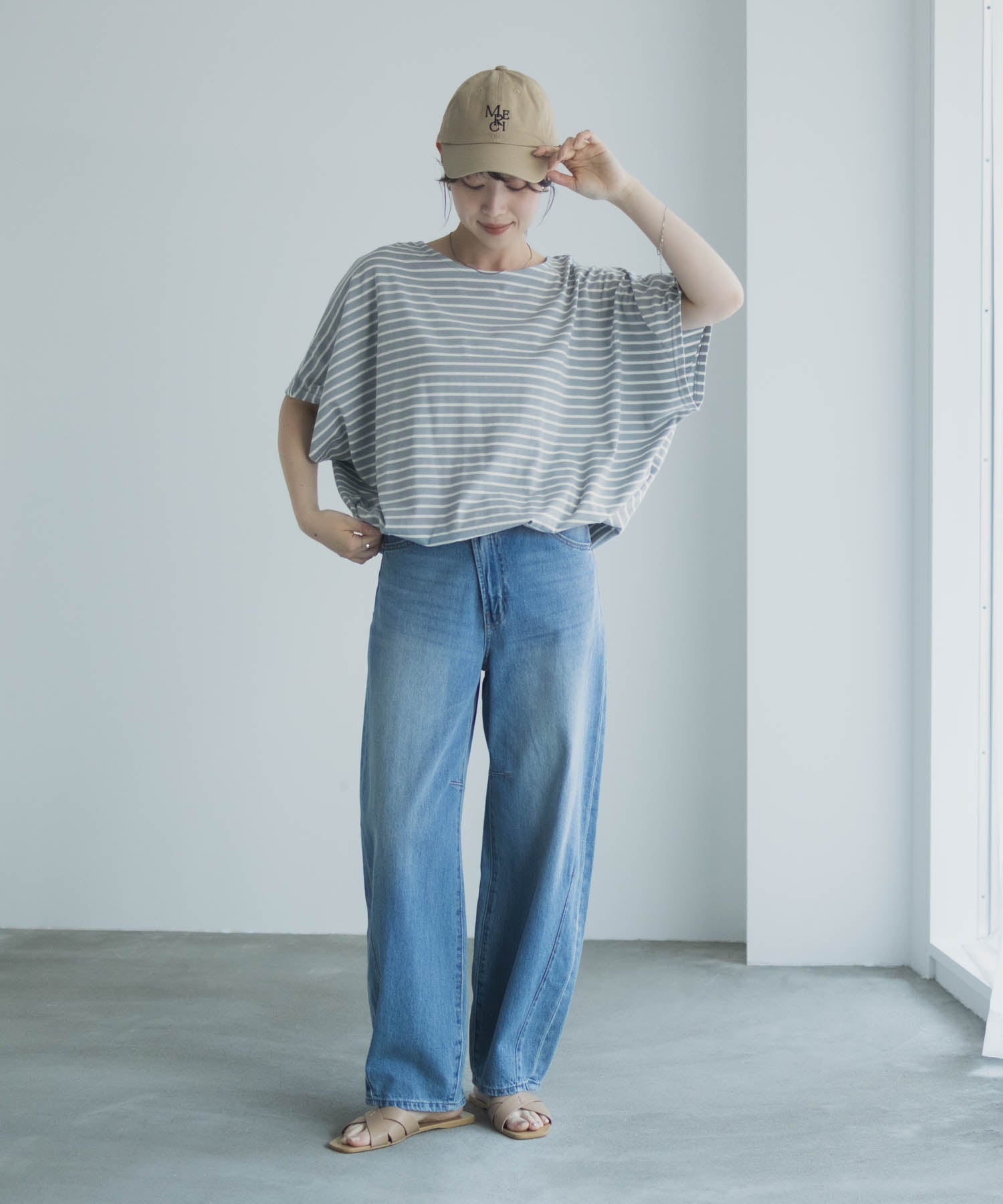 マックハウス Mac-House 裾ドロストボーダーカットソー (オフホワイト柄) オフホワイト柄