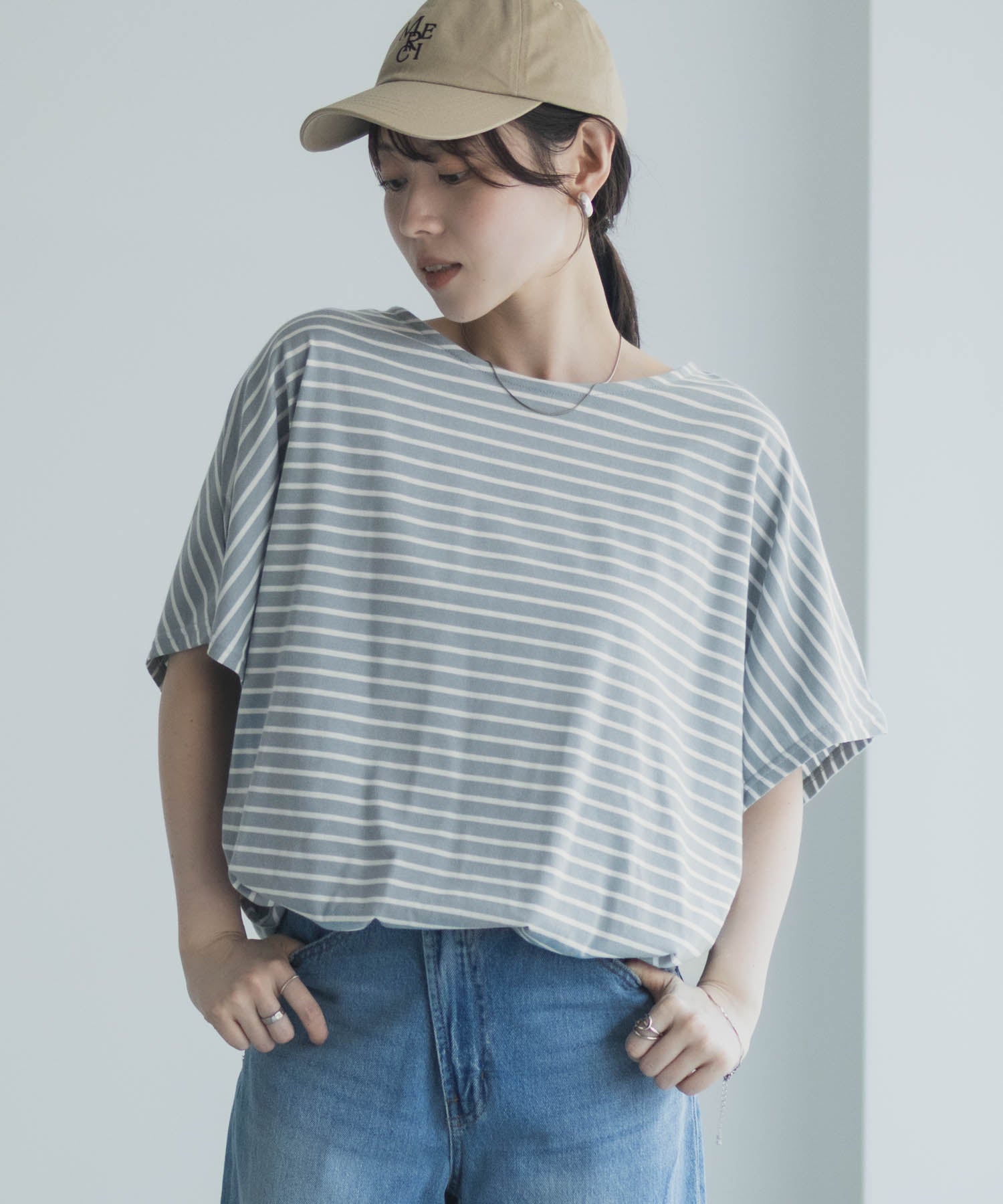 マックハウス Mac-House 裾ドロストボーダーカットソー (サックス柄) サックス柄