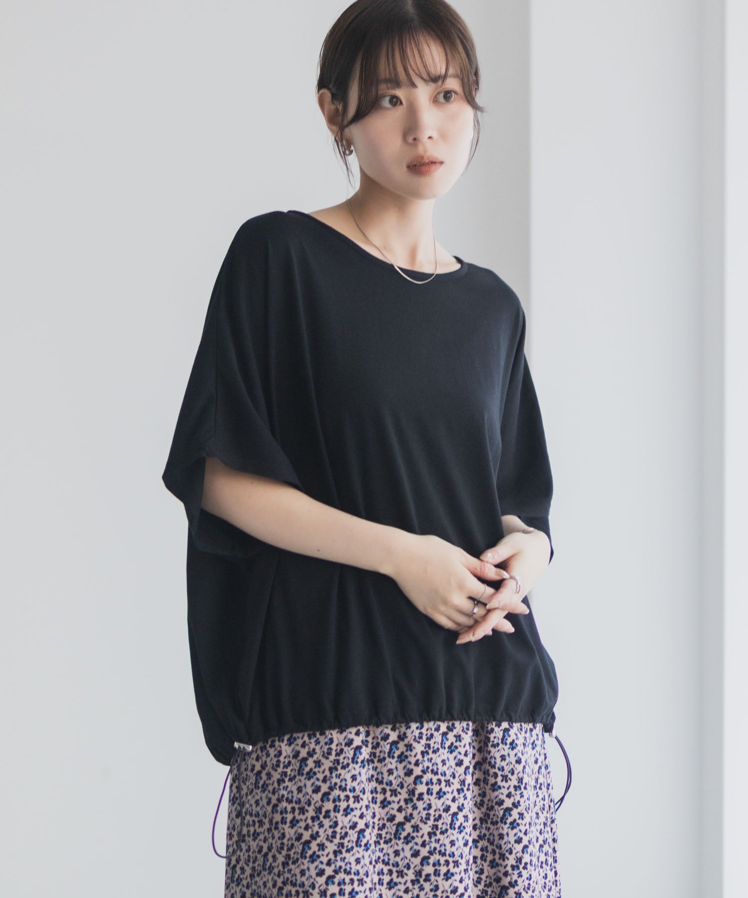 マックハウス Mac-House 裾ドロストカットソー (ブラック) ブラック