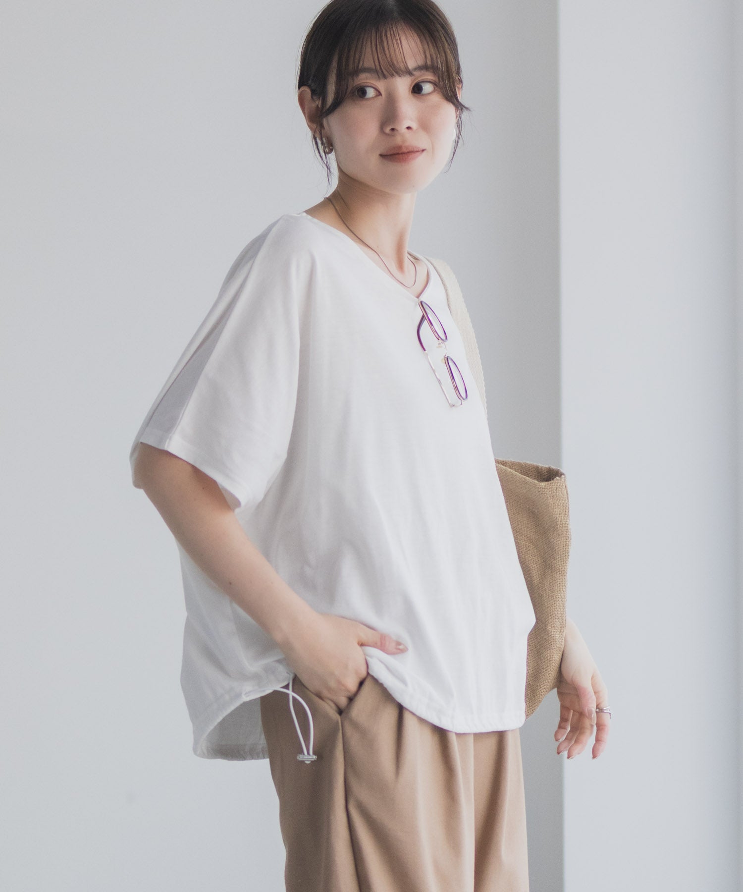 マックハウス Mac-House 裾ドロストカットソー (ブラック) ブラック