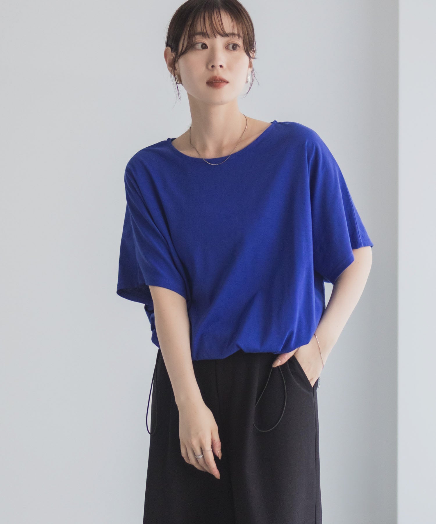 マックハウス Mac-House 裾ドロストカットソー (ブラック) ブラック