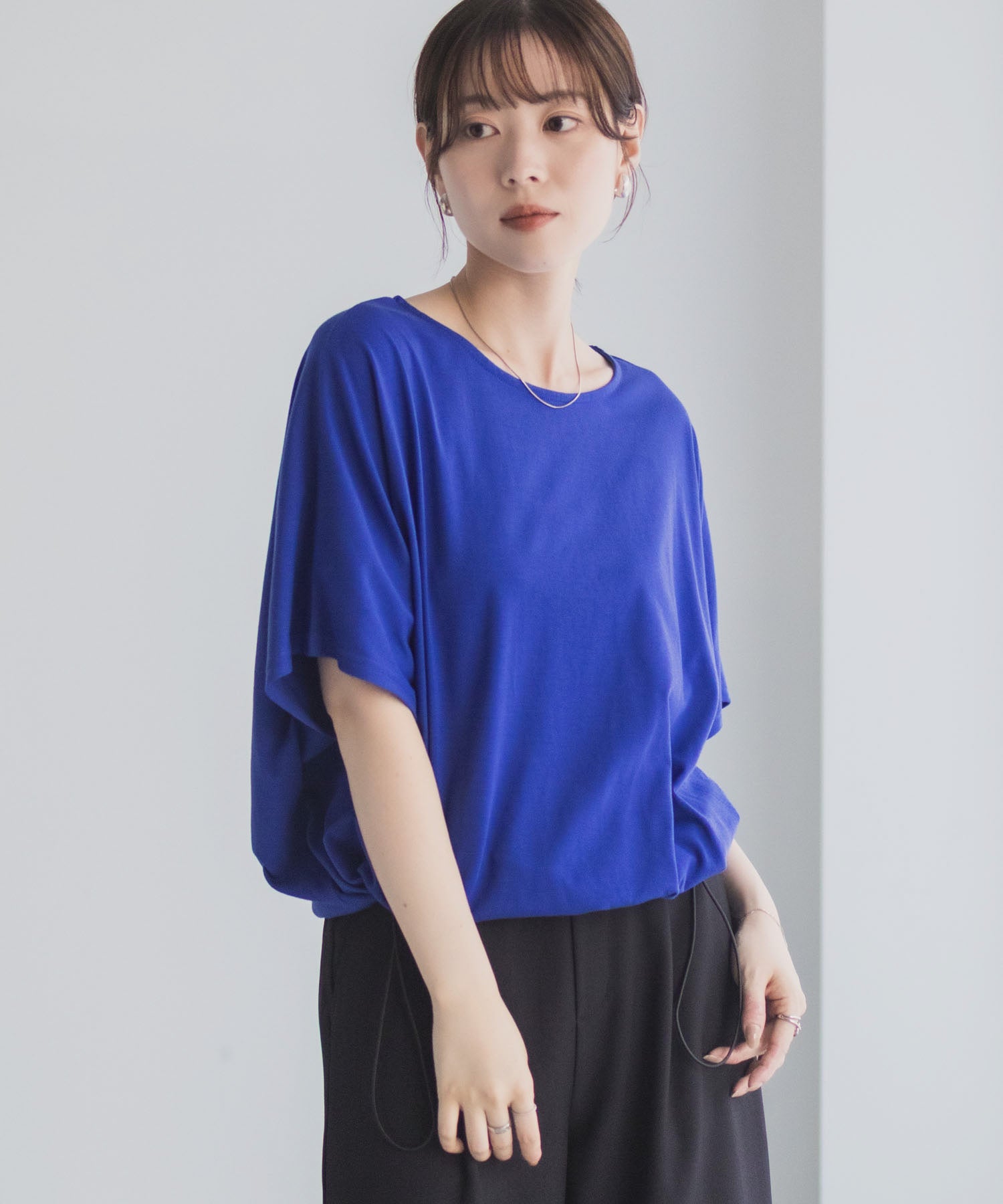 マックハウス Mac-House 裾ドロストカットソー (ブラック) ブラック