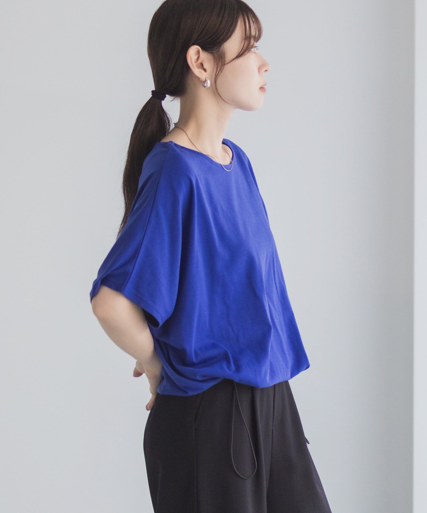 マックハウス Mac-House 裾ドロストカットソー (ブラック) ブラック