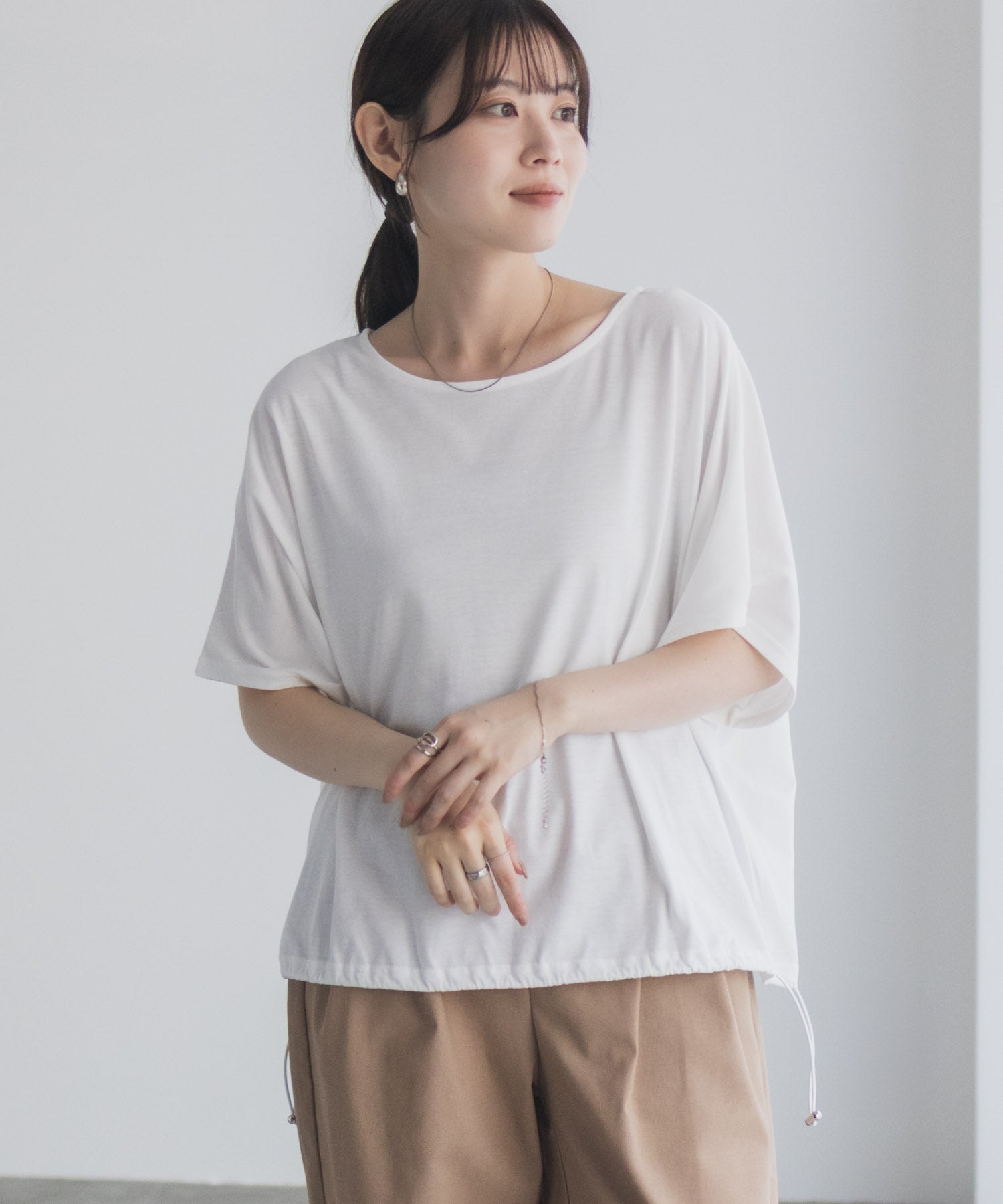 マックハウス Mac-House 裾ドロストカットソー (ブラック) ブラック