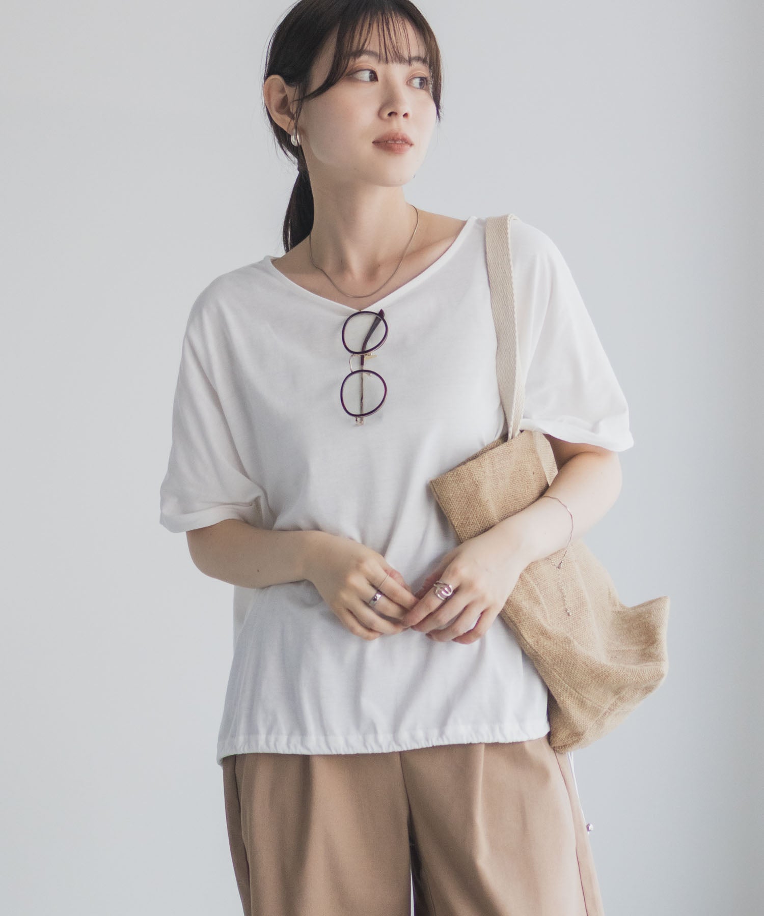 マックハウス Mac-House 裾ドロストカットソー (ブラック) ブラック