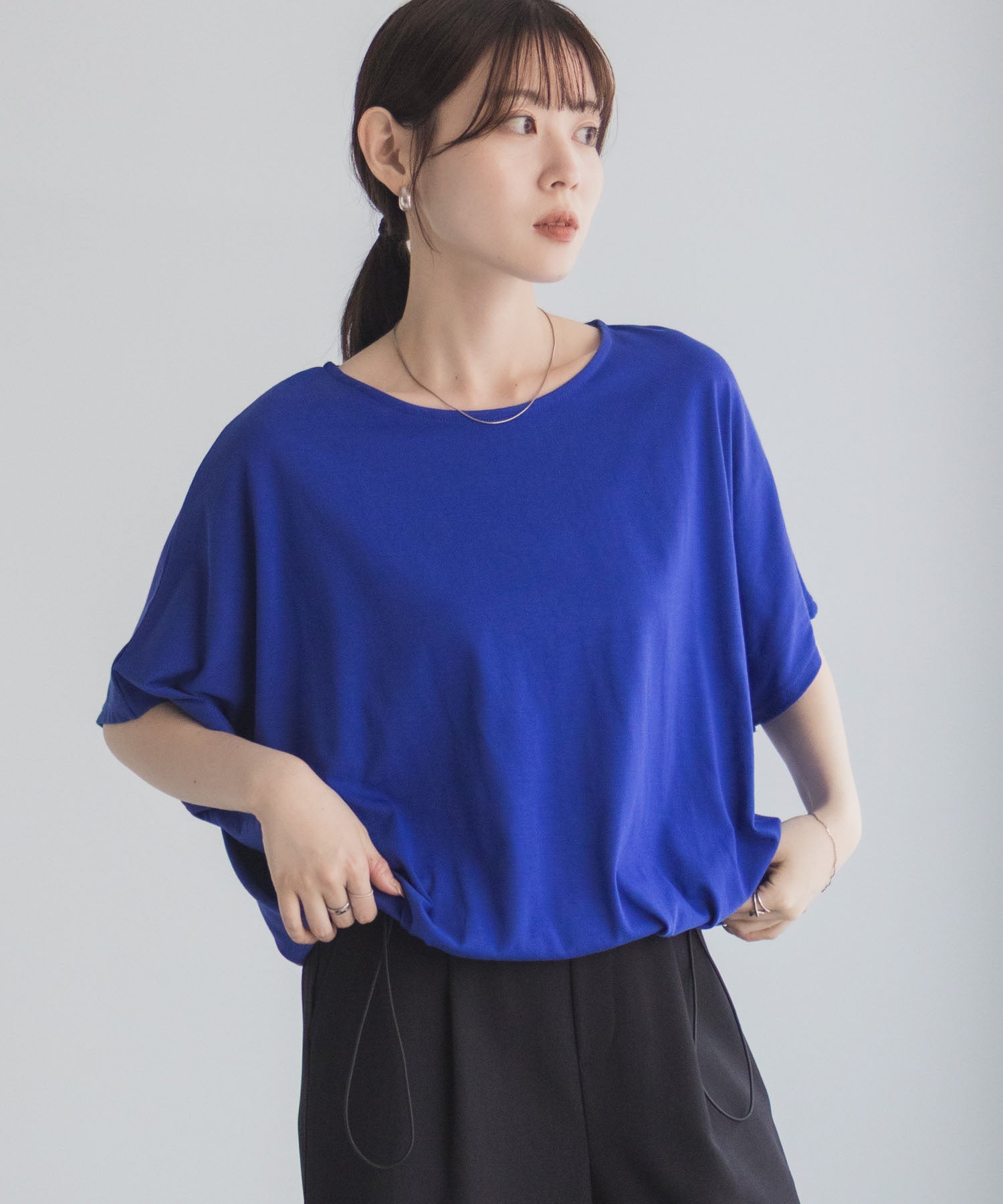 マックハウス Mac-House 裾ドロストカットソー (ブルー) ブルー