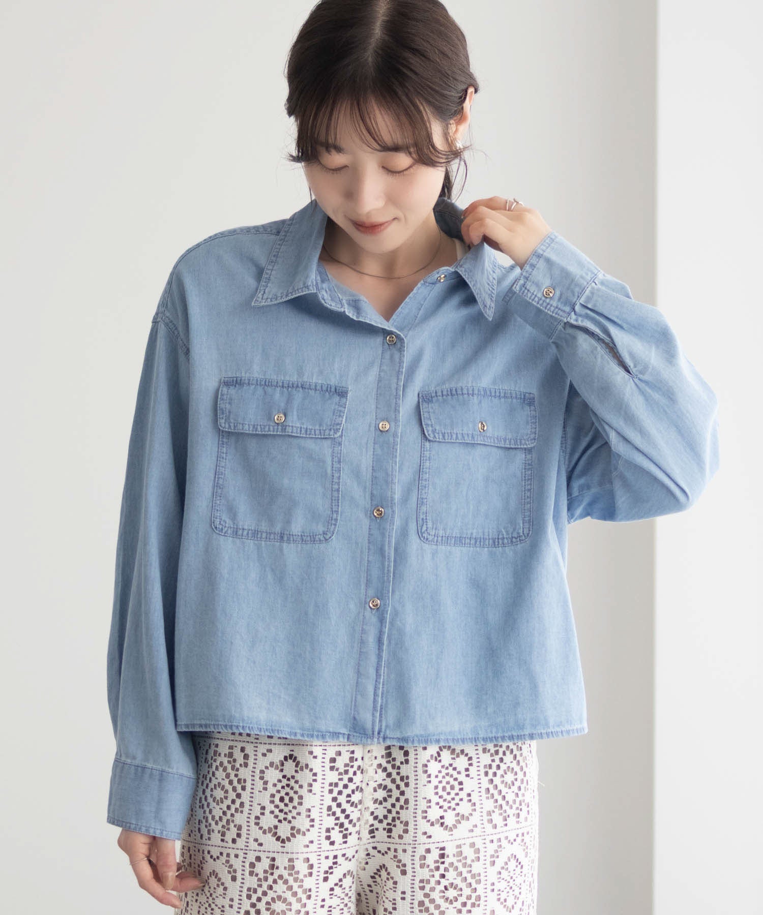 マックハウス Mac-House デニムコンパクトシャツ (ブルー) ブルー