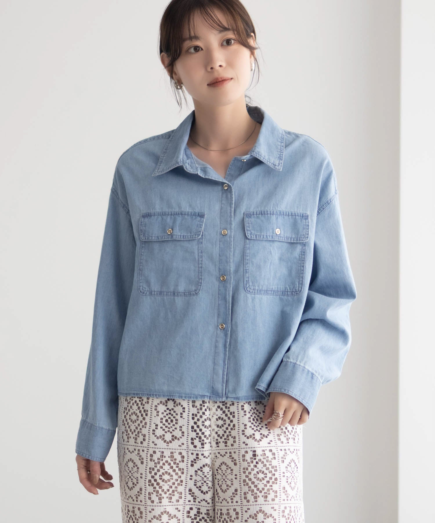 マックハウス Mac-House デニムコンパクトシャツ (ブルー) ブルー