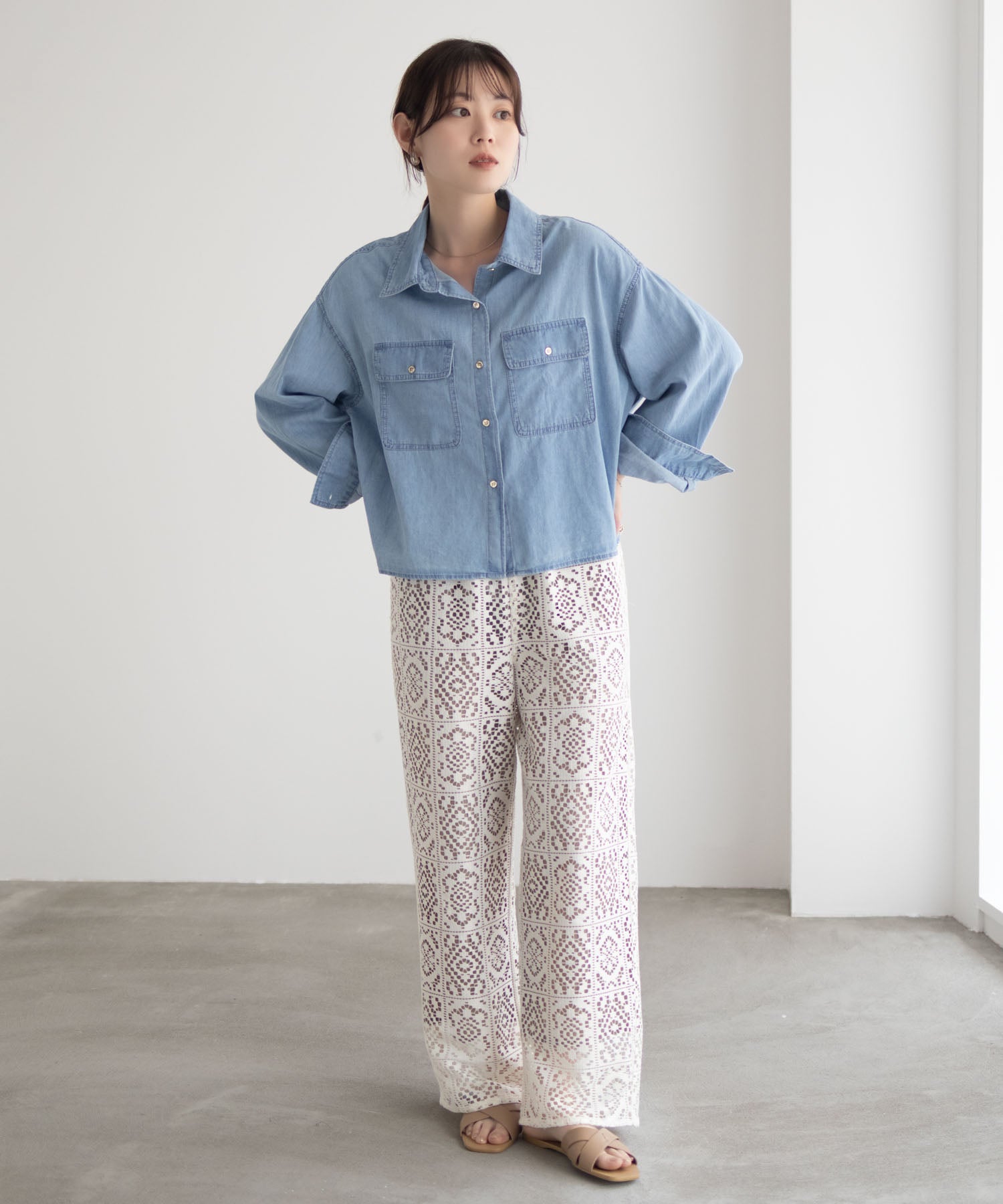 マックハウス Mac-House デニムコンパクトシャツ (ブルー) ブルー