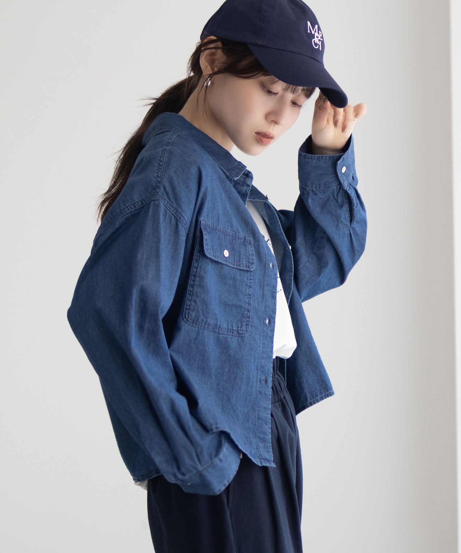 マックハウス Mac-House デニムコンパクトシャツ (ブルー) ブルー