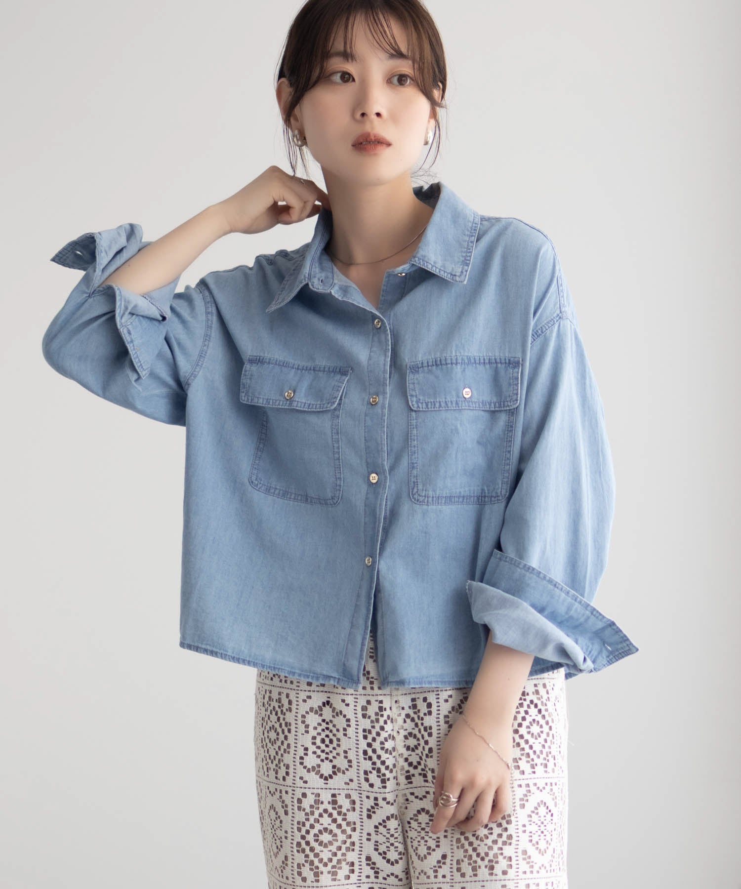 マックハウス Mac-House デニムコンパクトシャツ (サックス) サックス