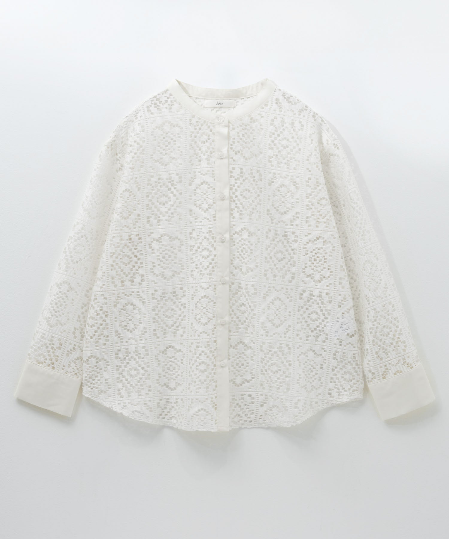 マックハウス Mac-House クロシェライクレース羽織ノーカラーシャツ (アイボリー) アイボリー