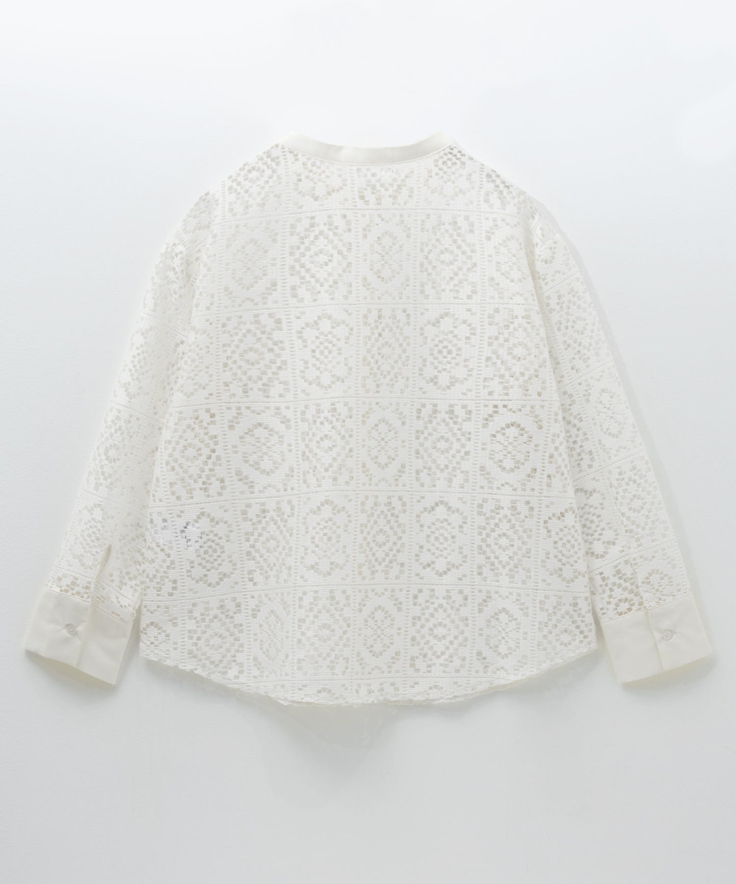 マックハウス Mac-House クロシェライクレース羽織ノーカラーシャツ (アイボリー) アイボリー