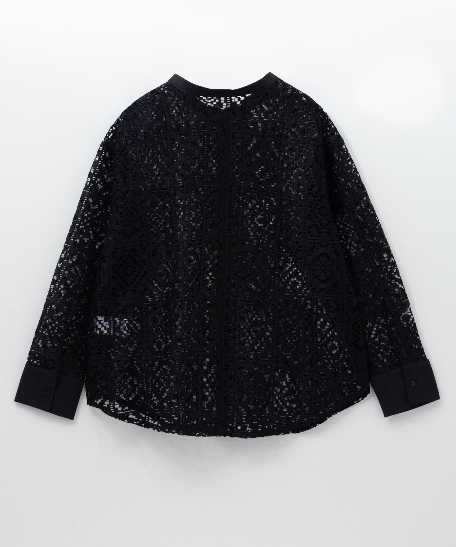 マックハウス Mac-House クロシェライクレース羽織ノーカラーシャツ (アイボリー) アイボリー