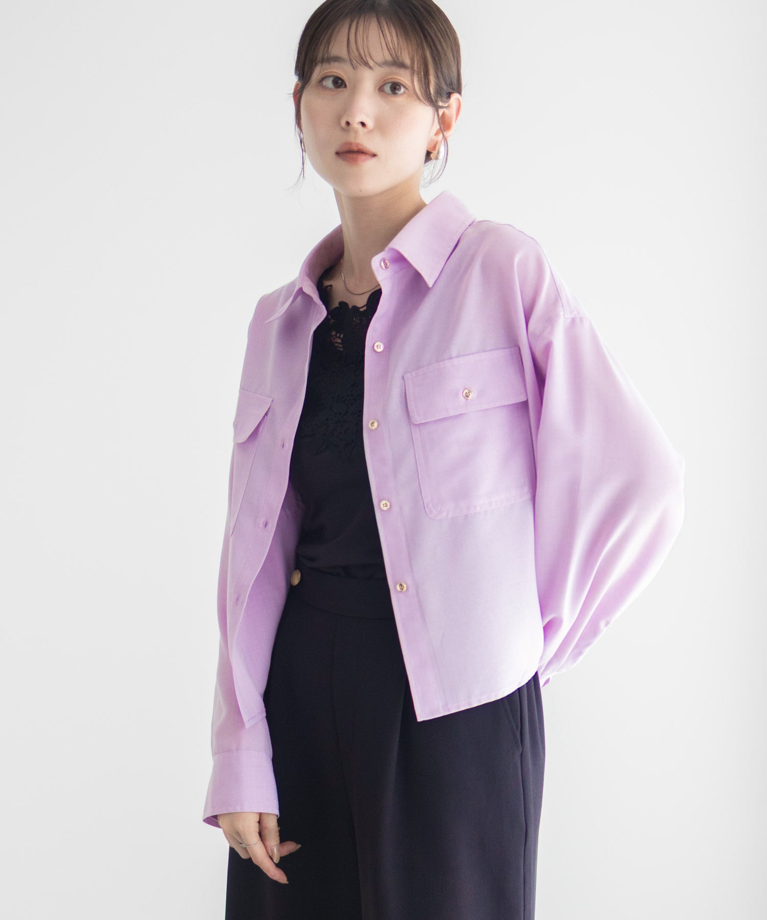 マックハウス Mac-House リネンライクコンパクトシャツ (パープル) パープル