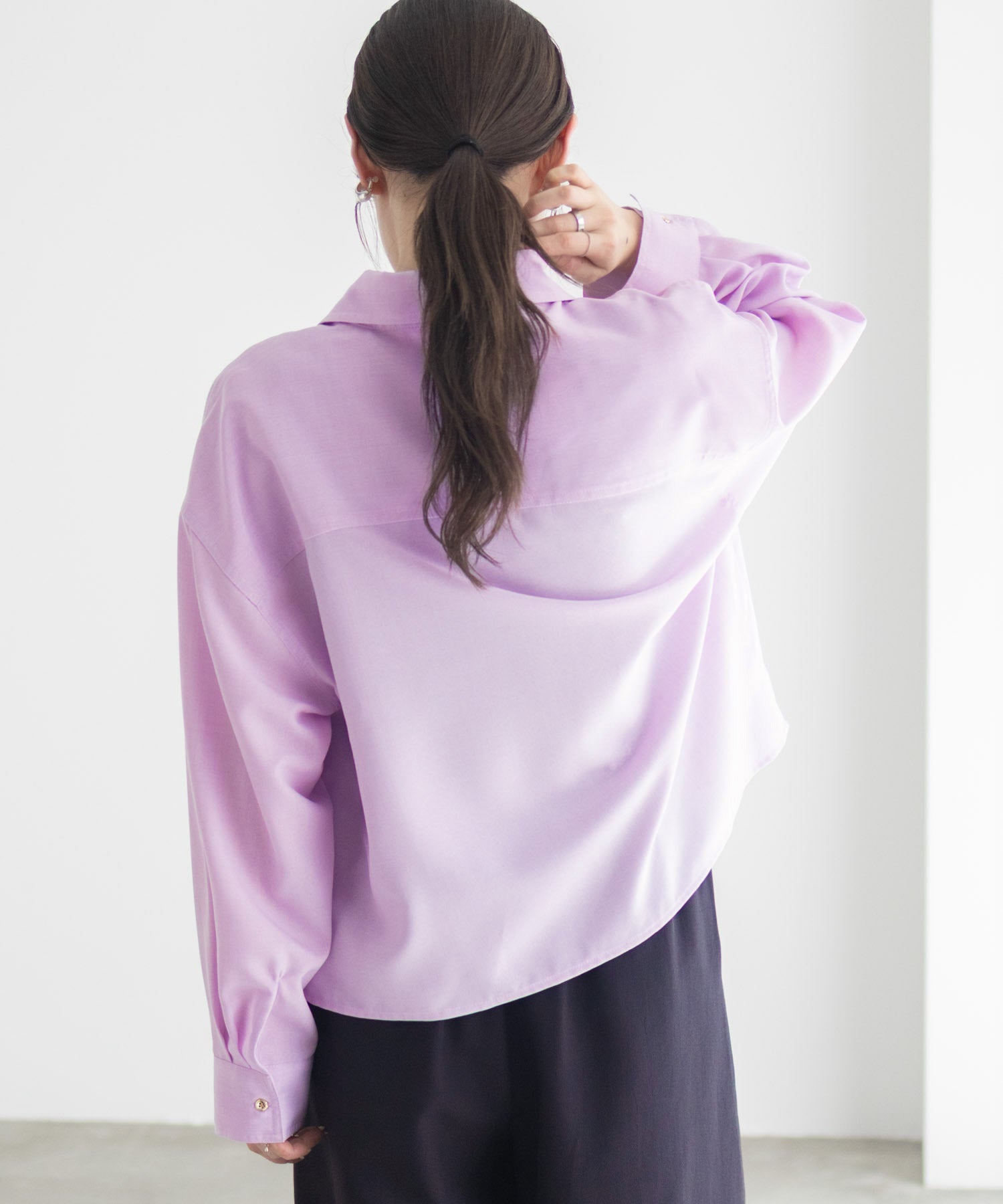 マックハウス Mac-House リネンライクコンパクトシャツ (パープル) パープル