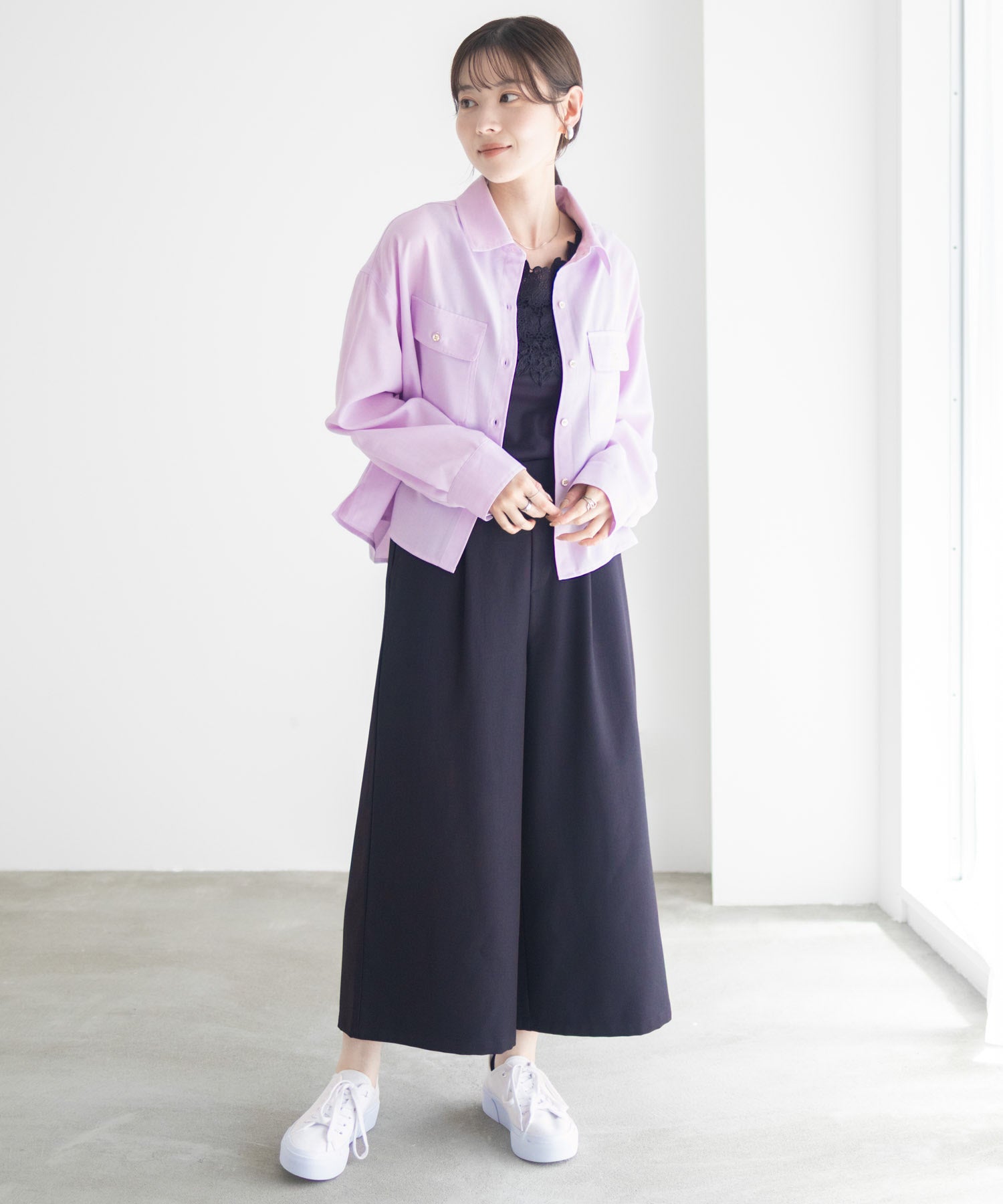 マックハウス Mac-House リネンライクコンパクトシャツ (パープル) パープル