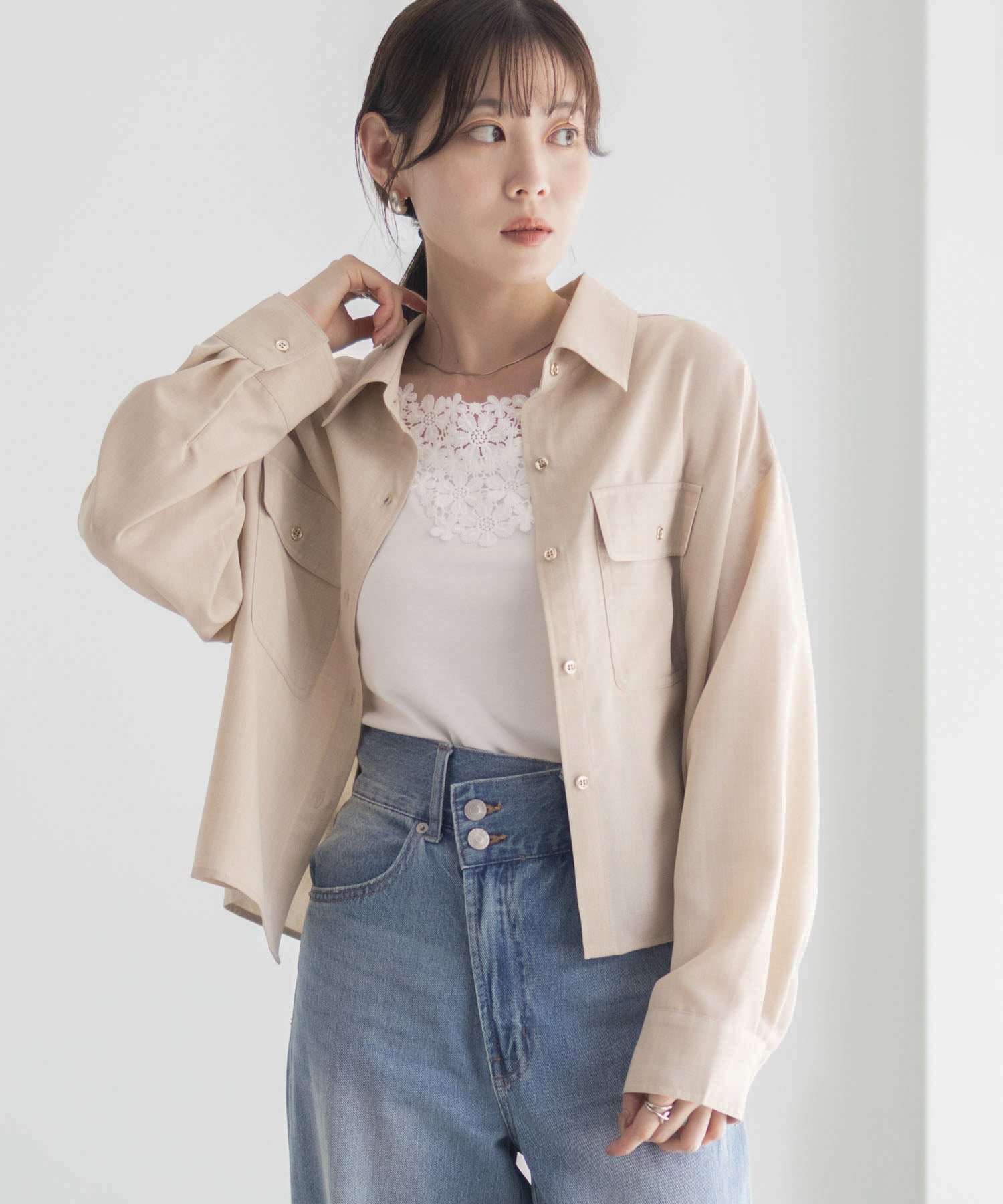 マックハウス Mac-House リネンライクコンパクトシャツ (パープル) パープル