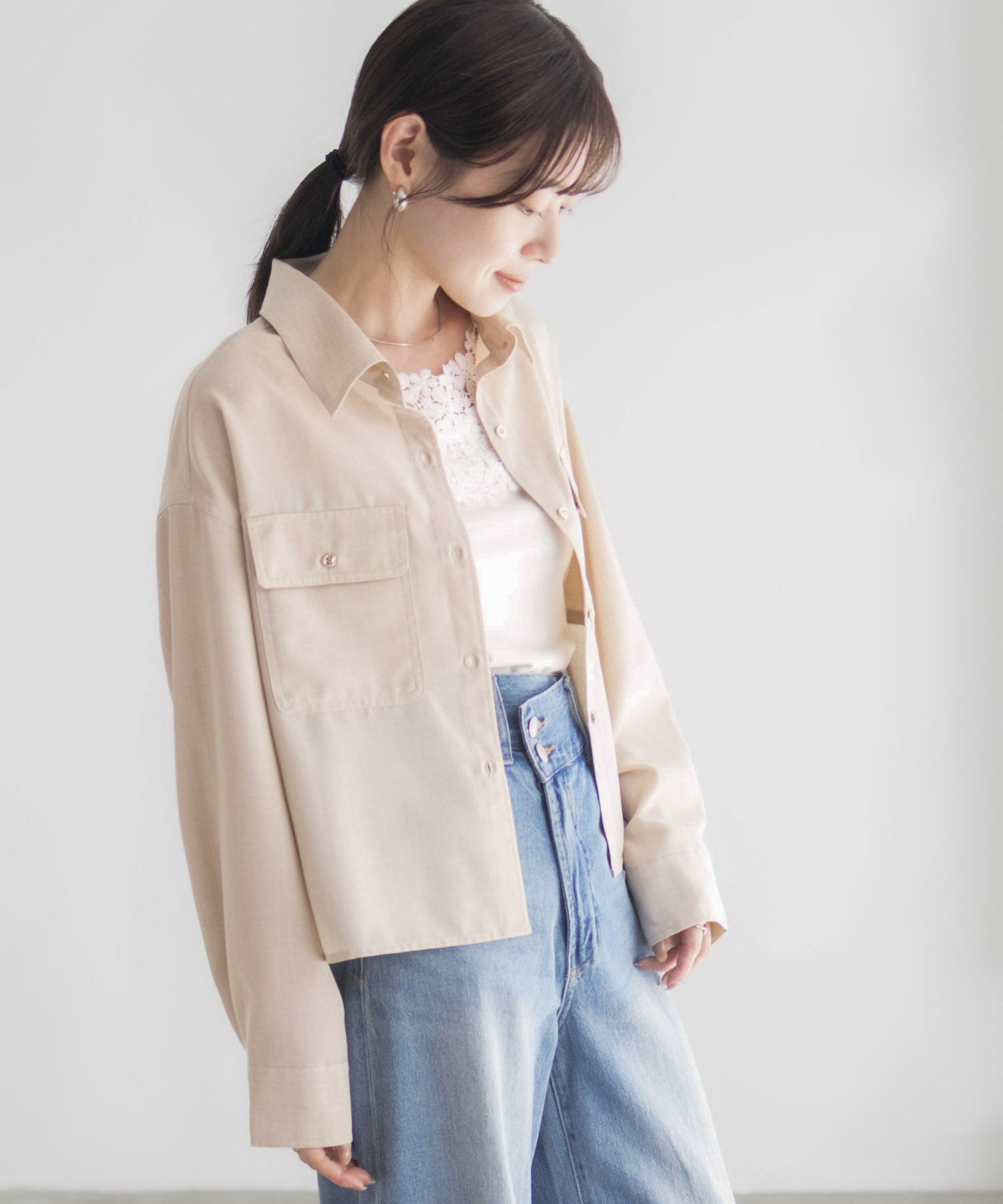 マックハウス Mac-House リネンライクコンパクトシャツ (パープル) パープル