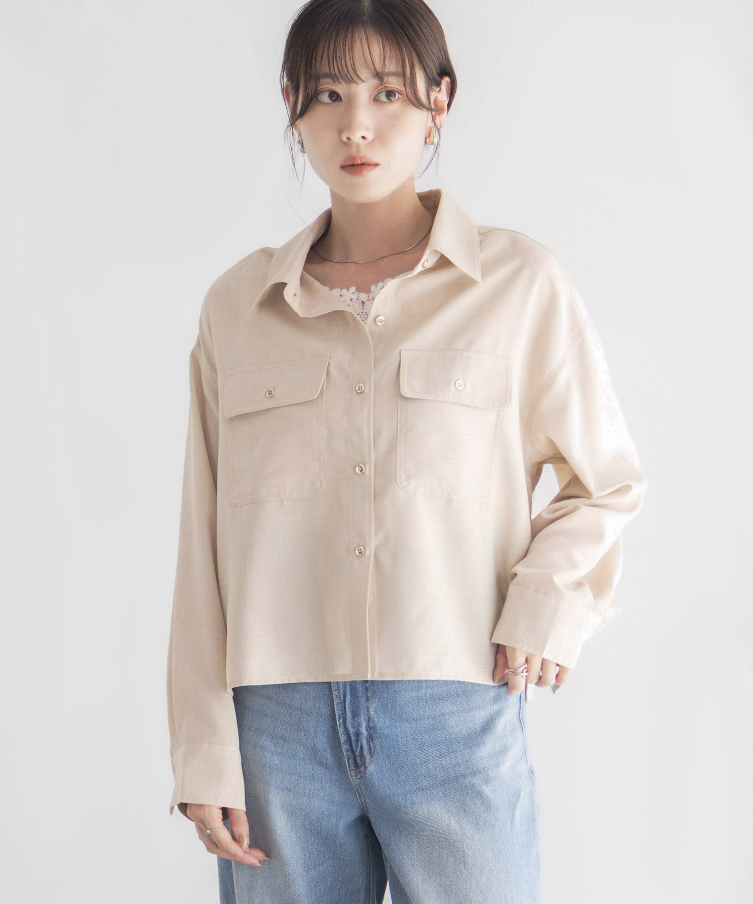 マックハウス Mac-House リネンライクコンパクトシャツ (パープル) パープル