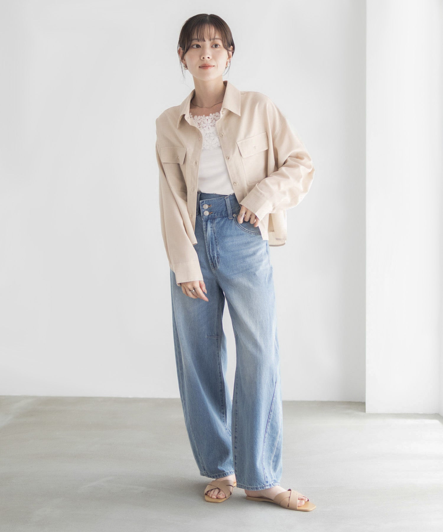 マックハウス Mac-House リネンライクコンパクトシャツ (パープル) パープル