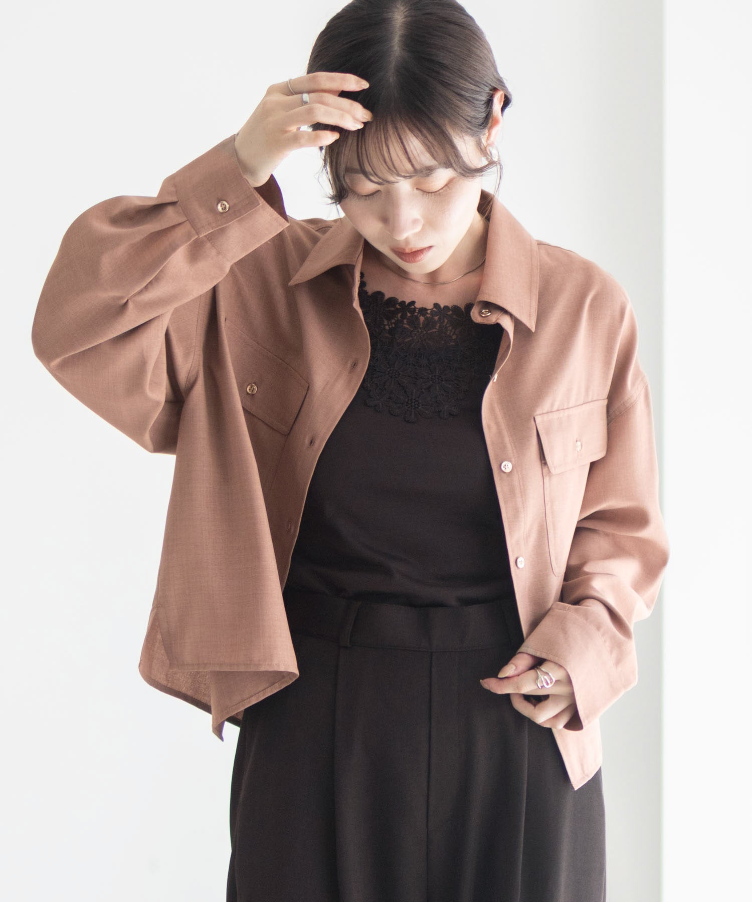 マックハウス Mac-House リネンライクコンパクトシャツ (パープル) パープル