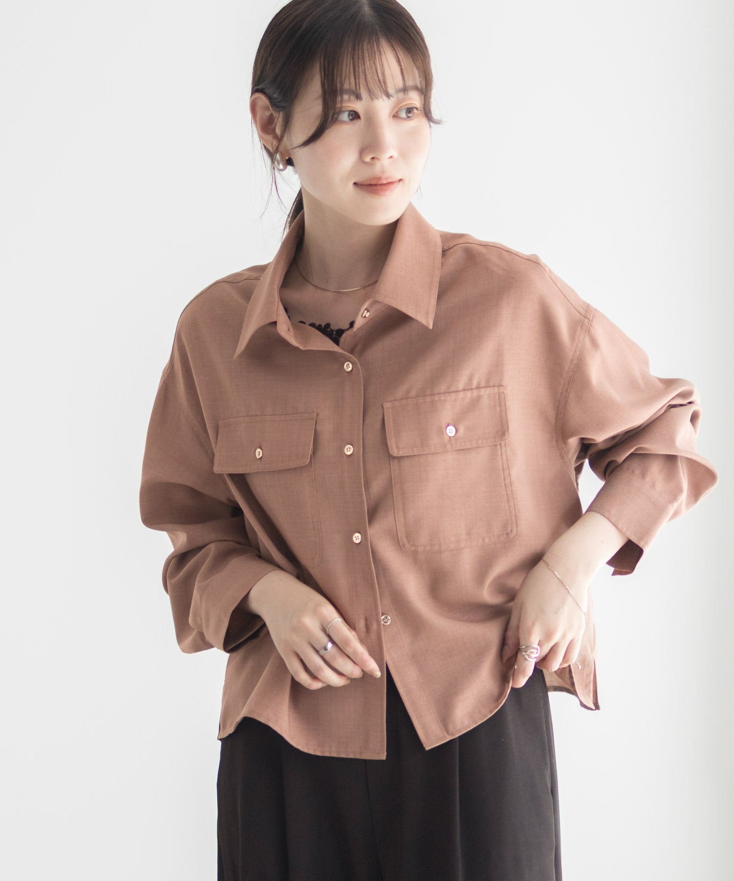 マックハウス Mac-House リネンライクコンパクトシャツ (パープル) パープル