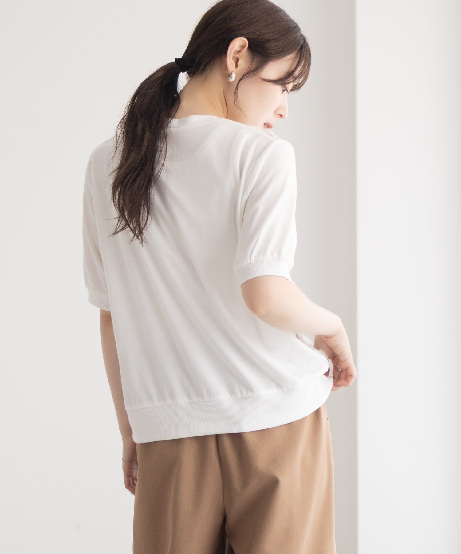 マックハウス Mac-House フラワーチュールハーフスリーブカーディガン (オフホワイト) オフホワイト