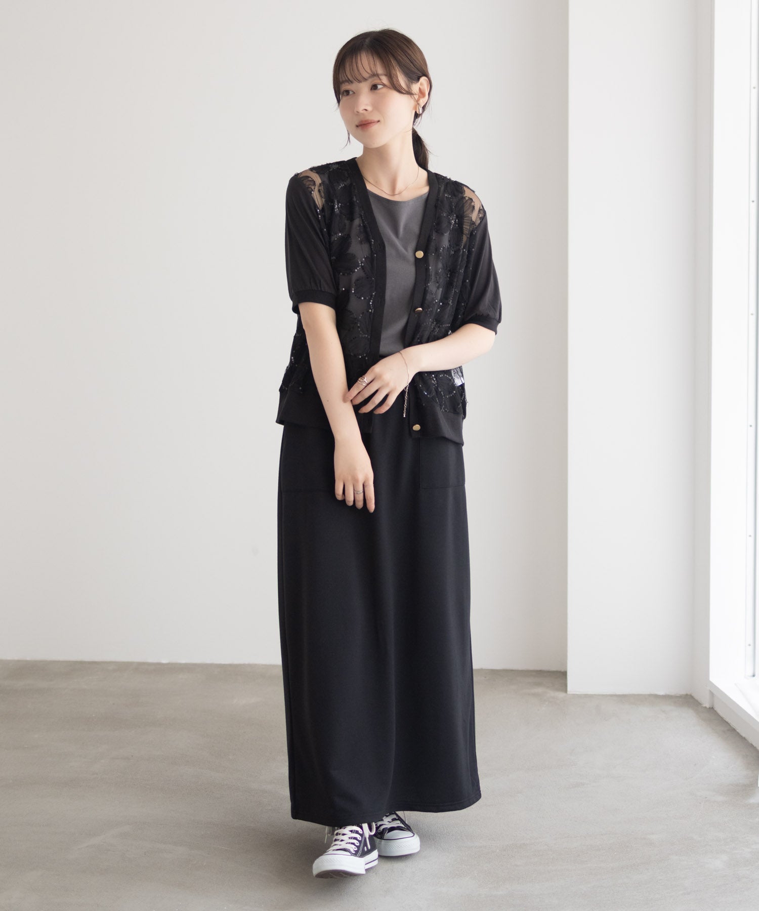 マックハウス Mac-House フラワーチュールハーフスリーブカーディガン (オフホワイト) オフホワイト