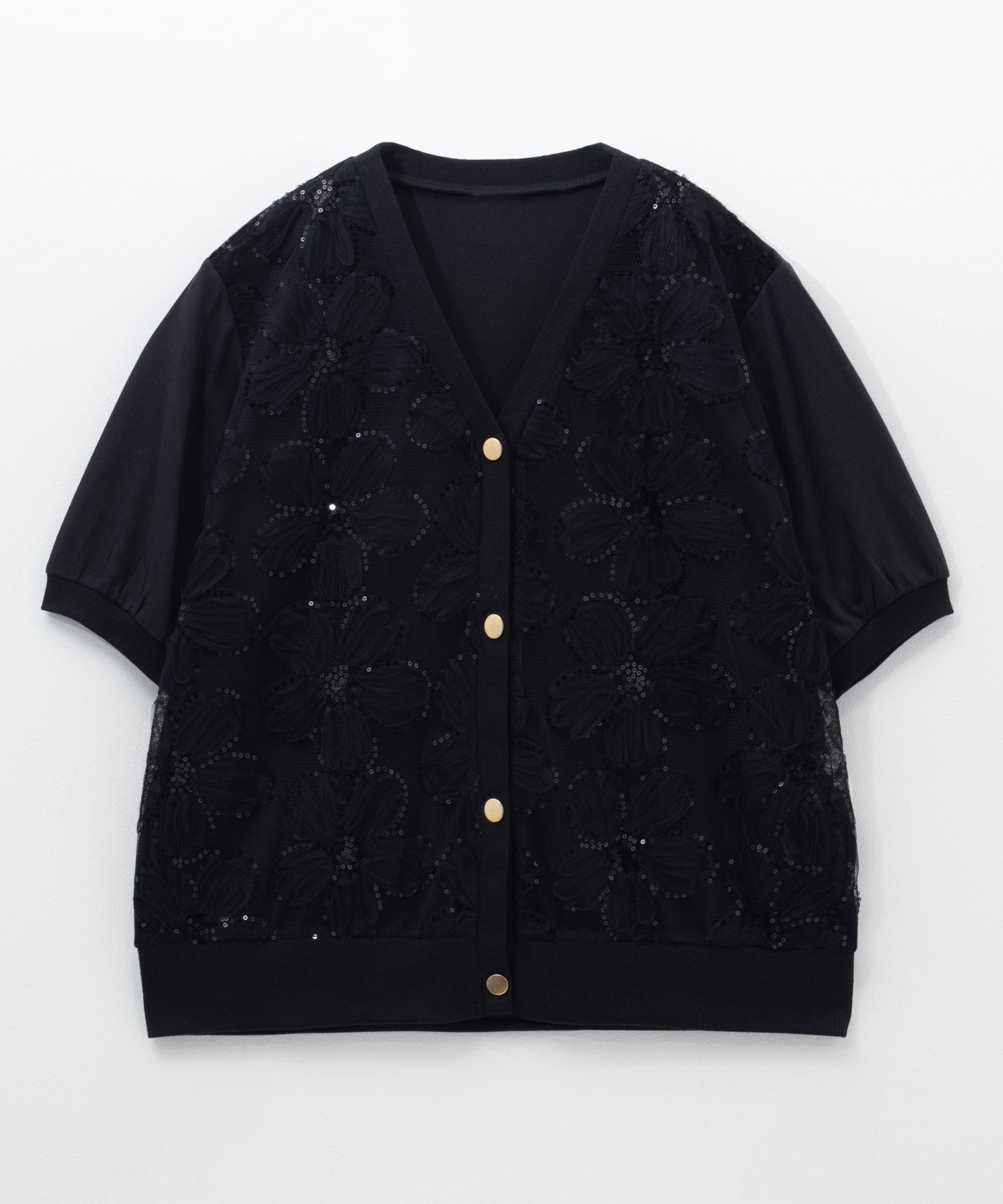 マックハウス Mac-House フラワーチュールハーフスリーブカーディガン (オフホワイト) オフホワイト